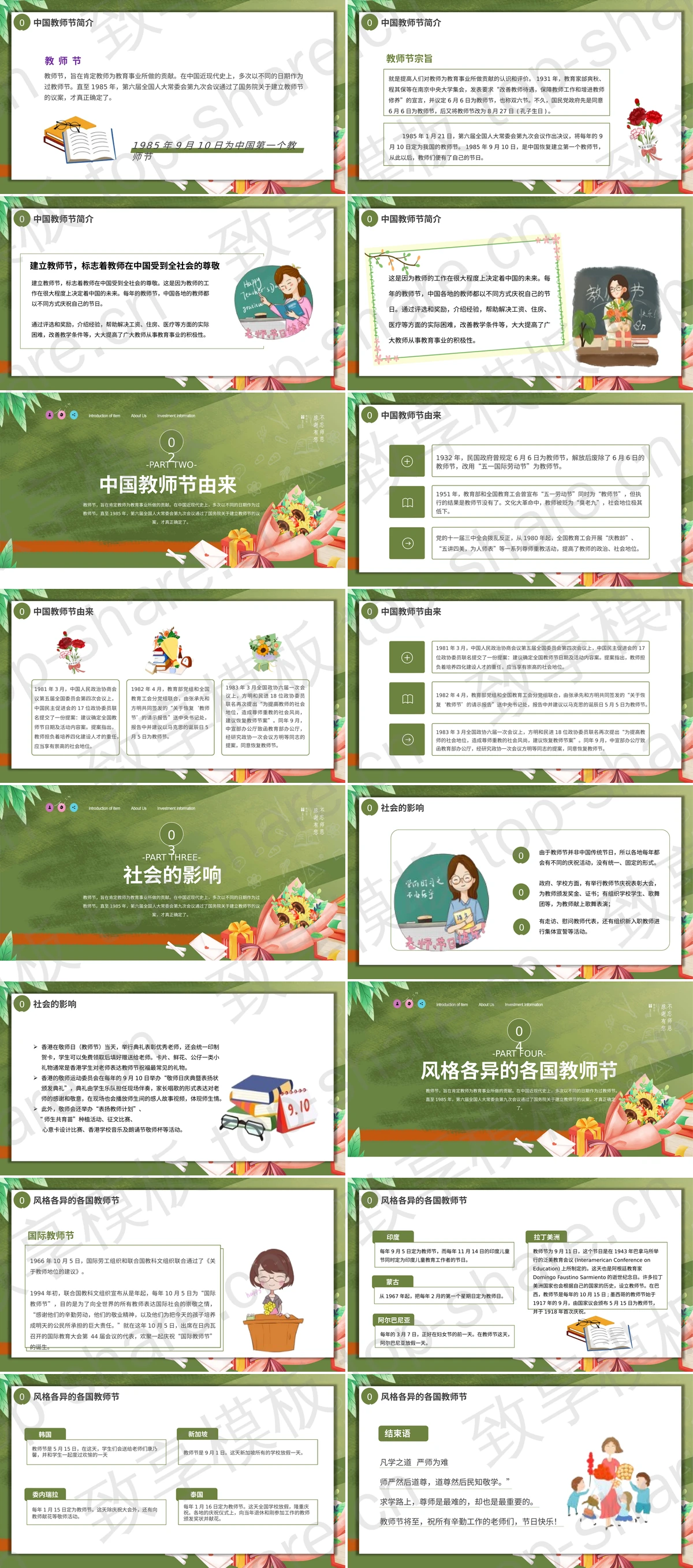 图片[2]-绿色黑板背景卡通风“桃李芬芳满天下”教师节主题PPT模板下载 - 致享TOP-SHARE-致享TOP-SHARE