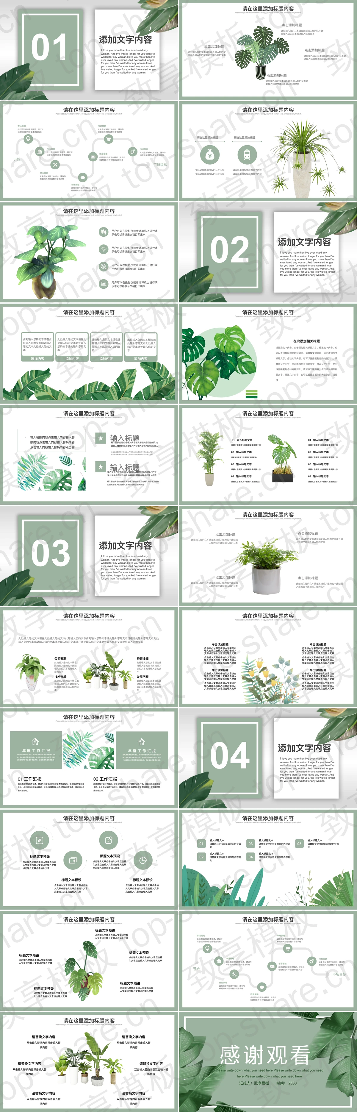 图片[2]-绿色阔叶背景的清新森系PPT模板下载 - 致享TOP-SHARE-致享TOP-SHARE
