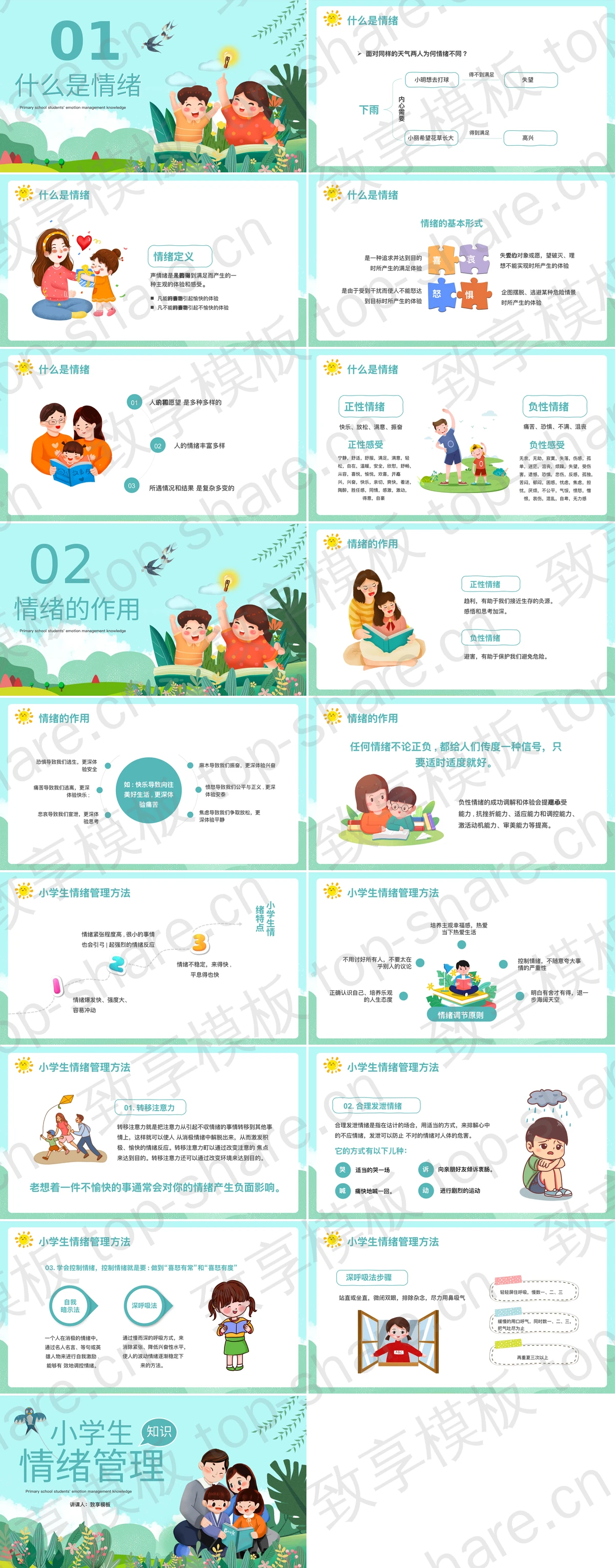 图片[2]-绿色清新卡通背景小学生情绪管理知识讲座PPT模板 - 致享TOP-SHARE-致享TOP-SHARE