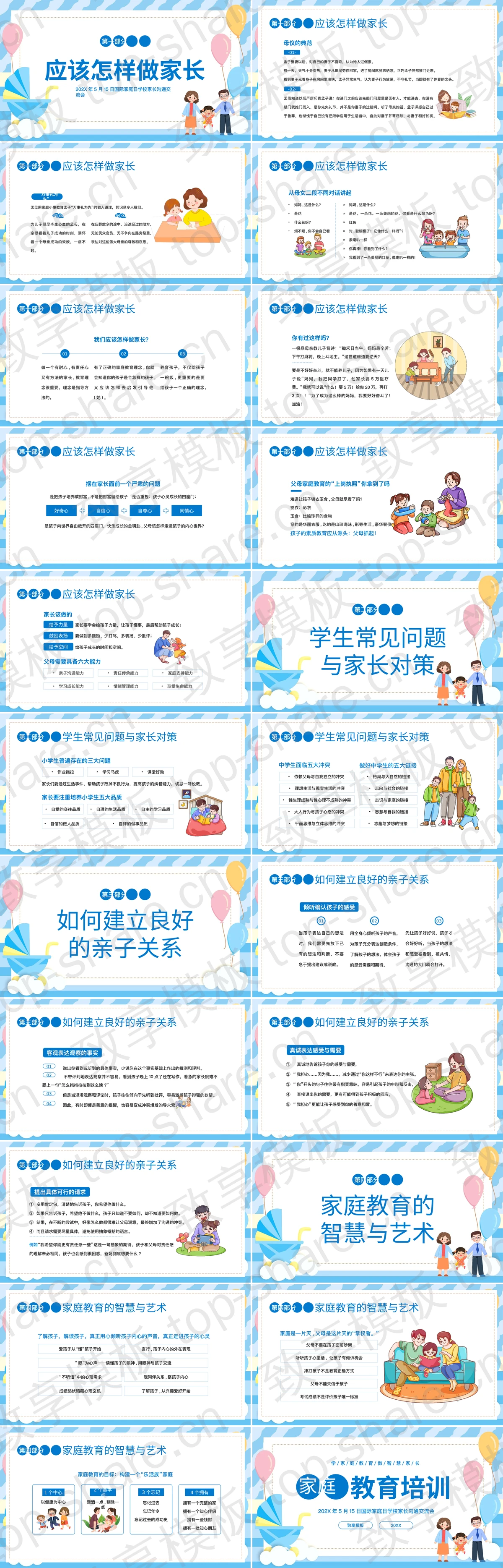 图片[2]-蓝色卡通家庭教育培训PPT模板 - 致享TOP-SHARE-致享TOP-SHARE