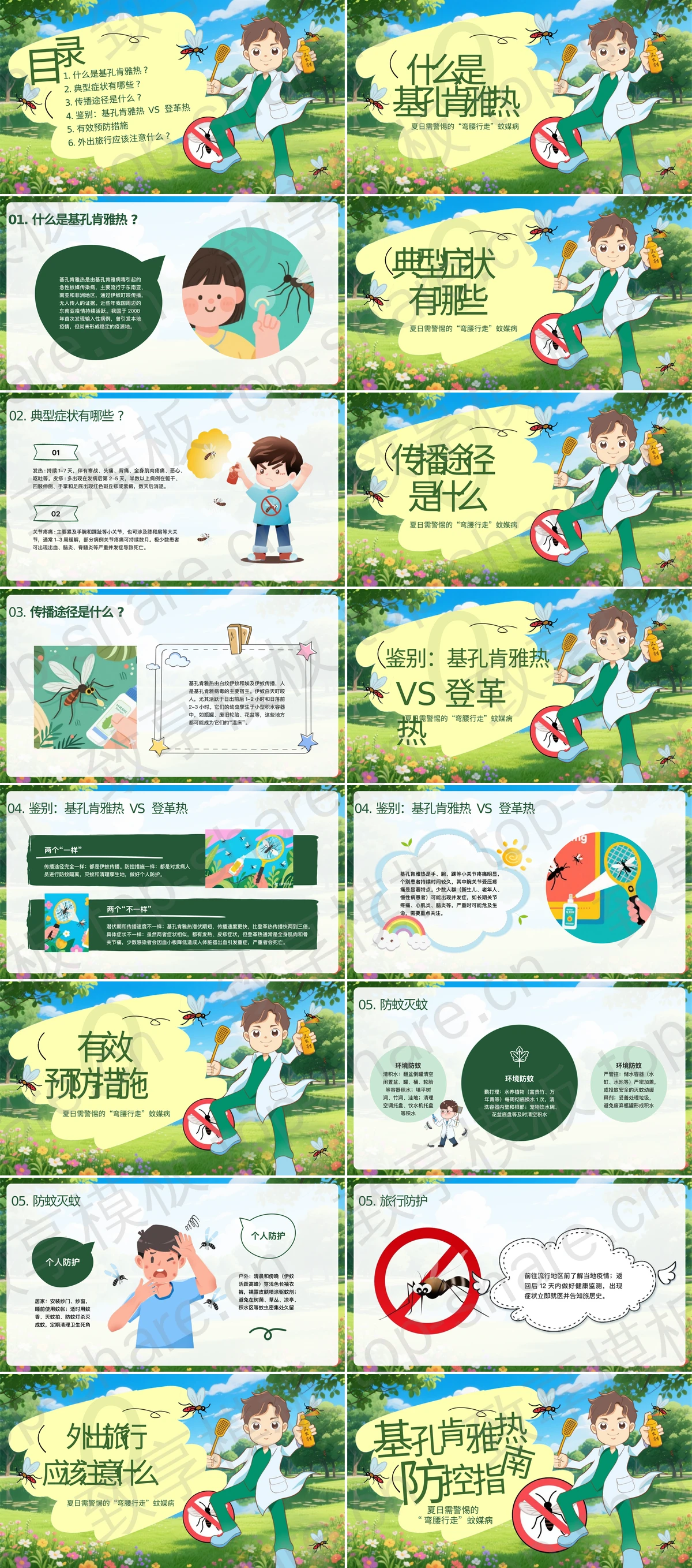 图片[2]-绿色清新卡通风格的基孔肯雅热防控指南PPT模板 - 致享TOP-SHARE-致享TOP-SHARE