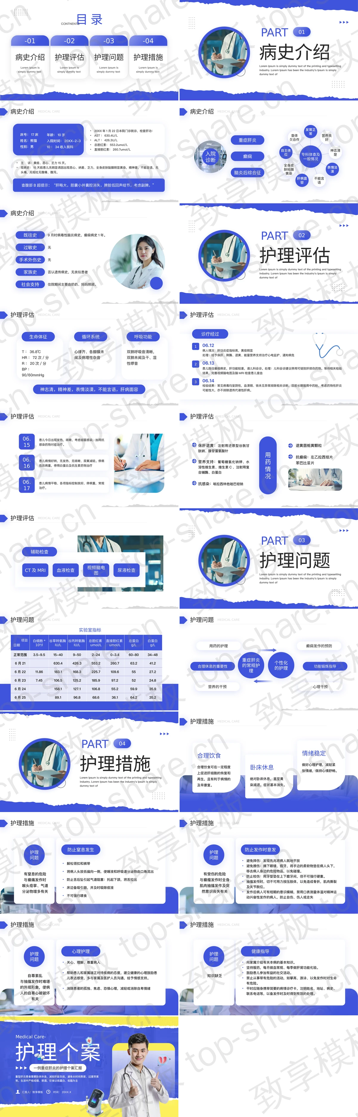 图片[2]-黄蓝撕纸风重症肝炎的护理个案汇报PPT模板 - 致享TOP-SHARE-致享TOP-SHARE