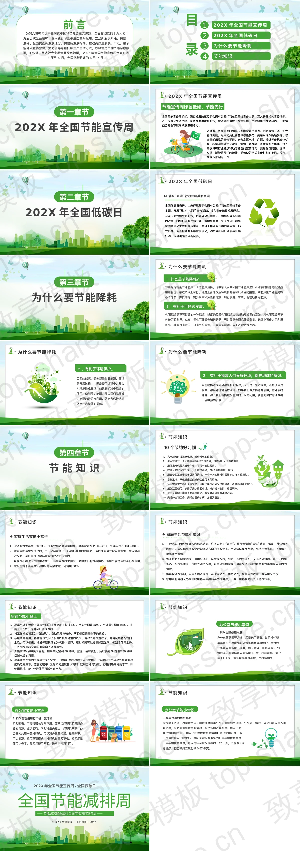 图片[2]-绿色城市剪影背景的全国节能减排周宣传介绍PPT模板下载 - 致享TOP-SHARE-致享TOP-SHARE