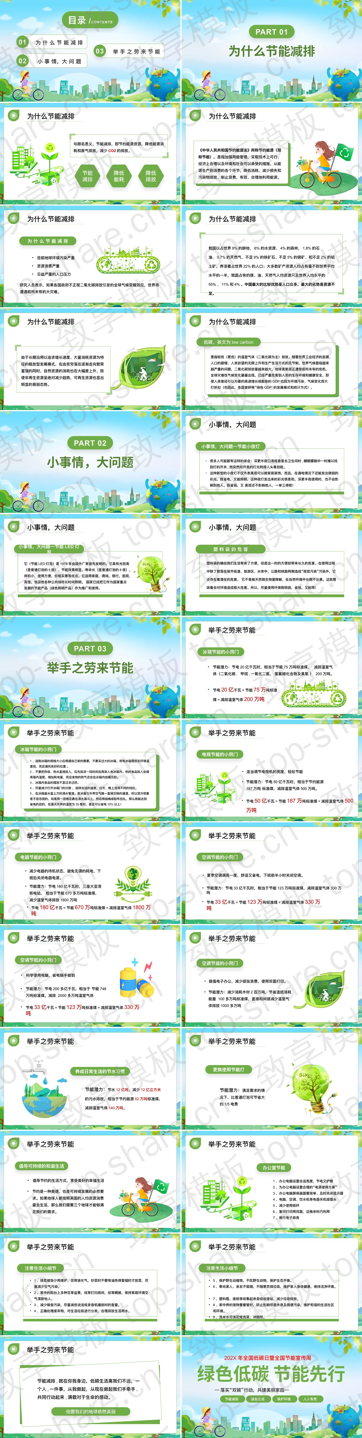 图片[2]-绿色卡通背景的“绿色低碳节能先行”全国低碳日暨全国节能宣传周PPT模板下载 - 致享TOP-SHARE-致享TOP-SHARE