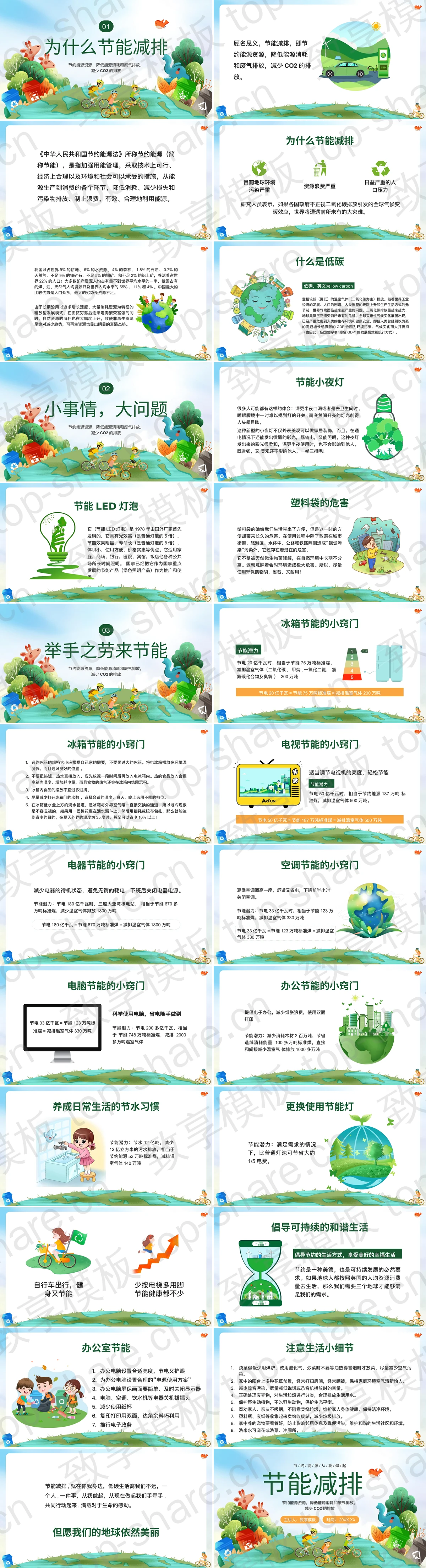 图片[2]-多彩卡通背景的“节能减排”环保主题PPT模板下载 - 致享TOP-SHARE-致享TOP-SHARE