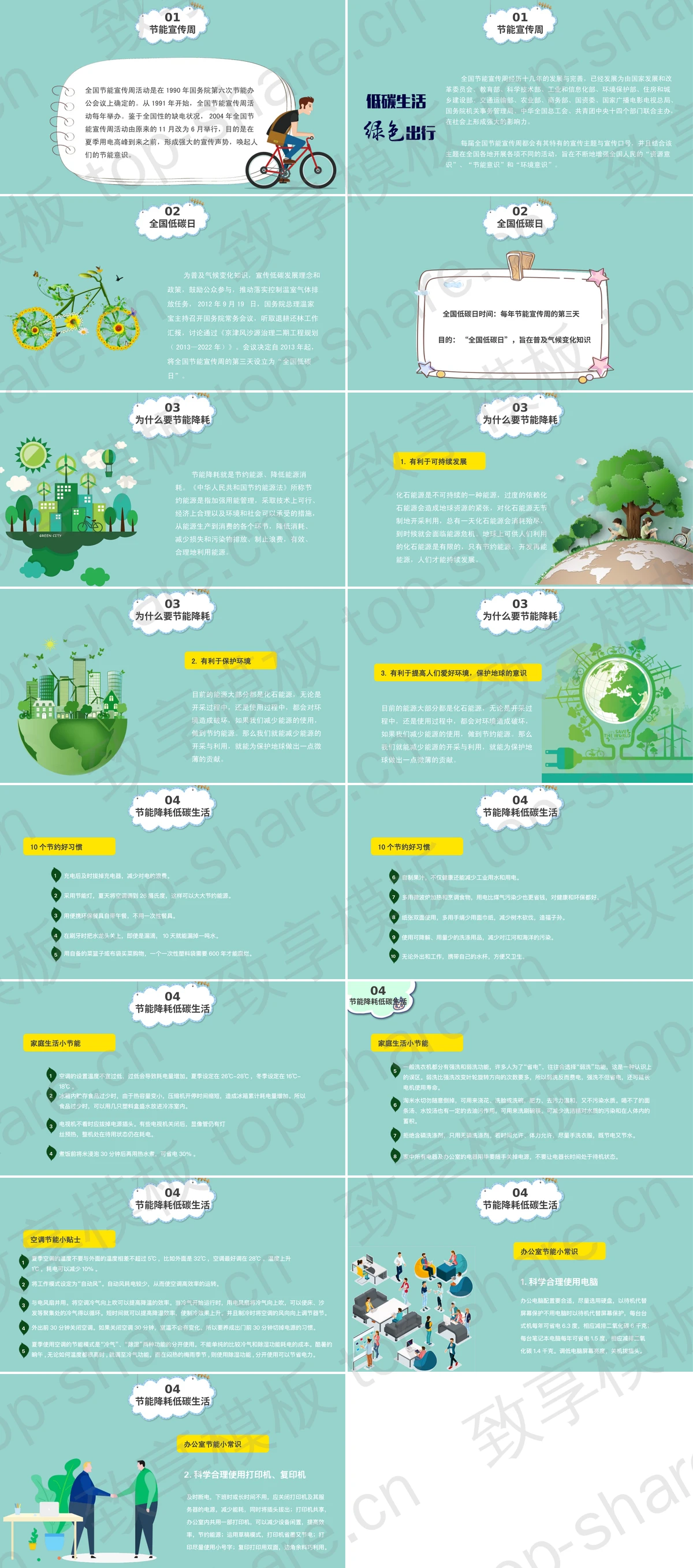 图片[2]-绿色清新卡通汽车背景的“节能减耗从我做起”环保主题PPT模板下载 - 致享TOP-SHARE-致享TOP-SHARE