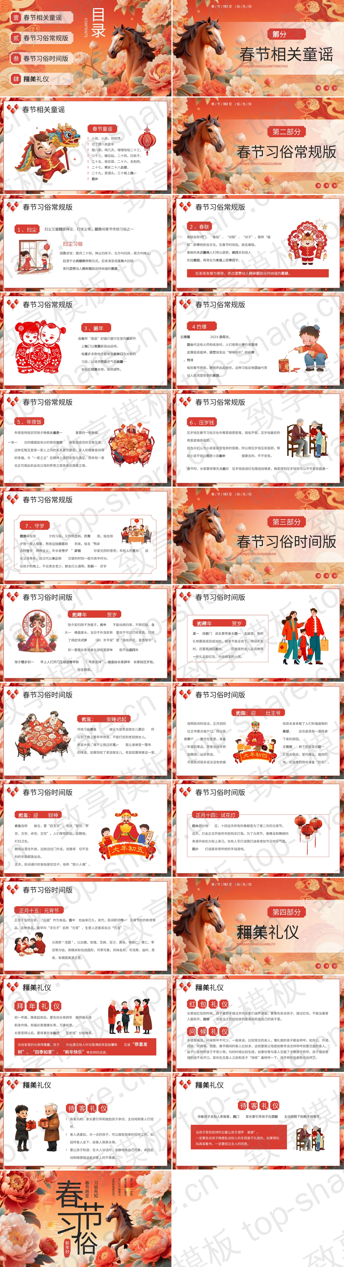 图片[2]-红色精美花卉骏马背景春节习俗介绍PPT模板 - 致享TOP-SHARE-致享TOP-SHARE