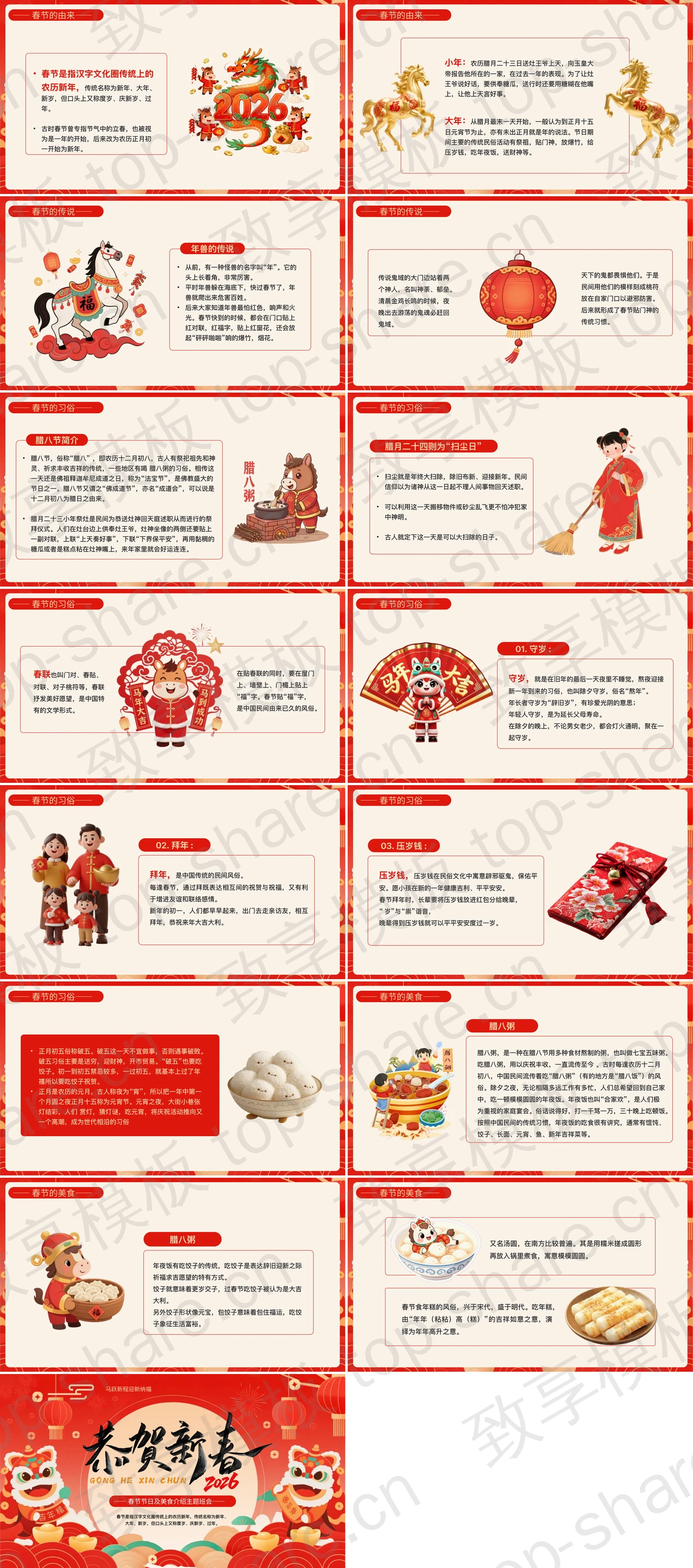 图片[2]-红色古典喜庆“恭贺新春”春节节日及美食介绍主题班会PPT模板 - 致享TOP-SHARE-致享TOP-SHARE