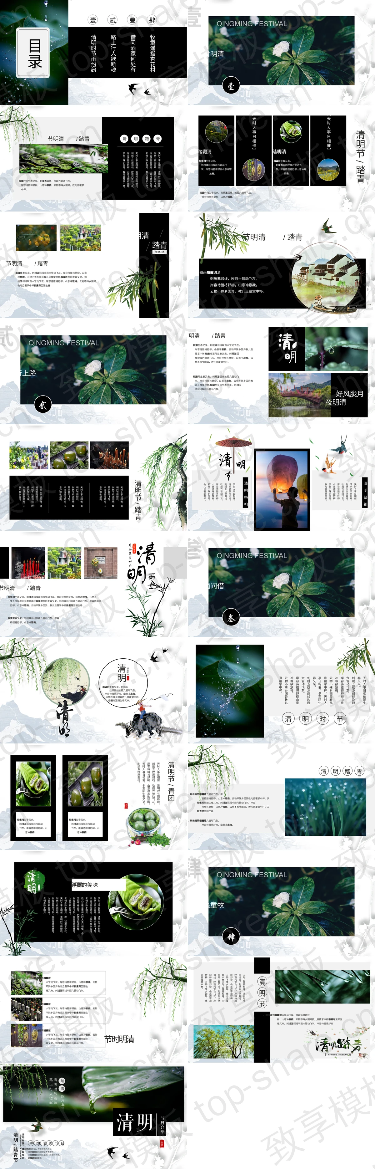 图片[2]-清新绿叶背景的中国传统节日清明节节日介绍PPT模板 - 致享TOP-SHARE-致享TOP-SHARE