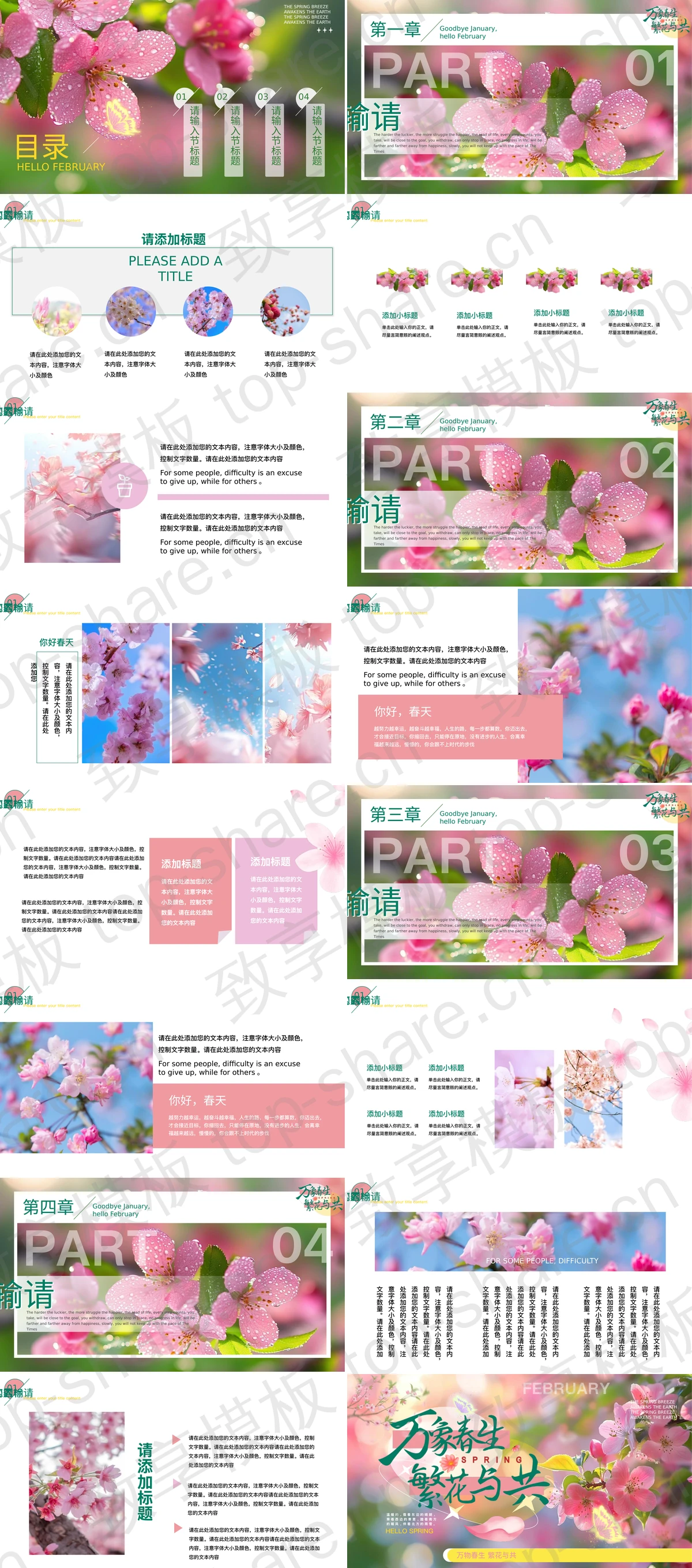 图片[2]-粉色鲜花背景“万向春生繁花与共”春天主题通用PPT模板 - 致享TOP-SHARE-致享TOP-SHARE