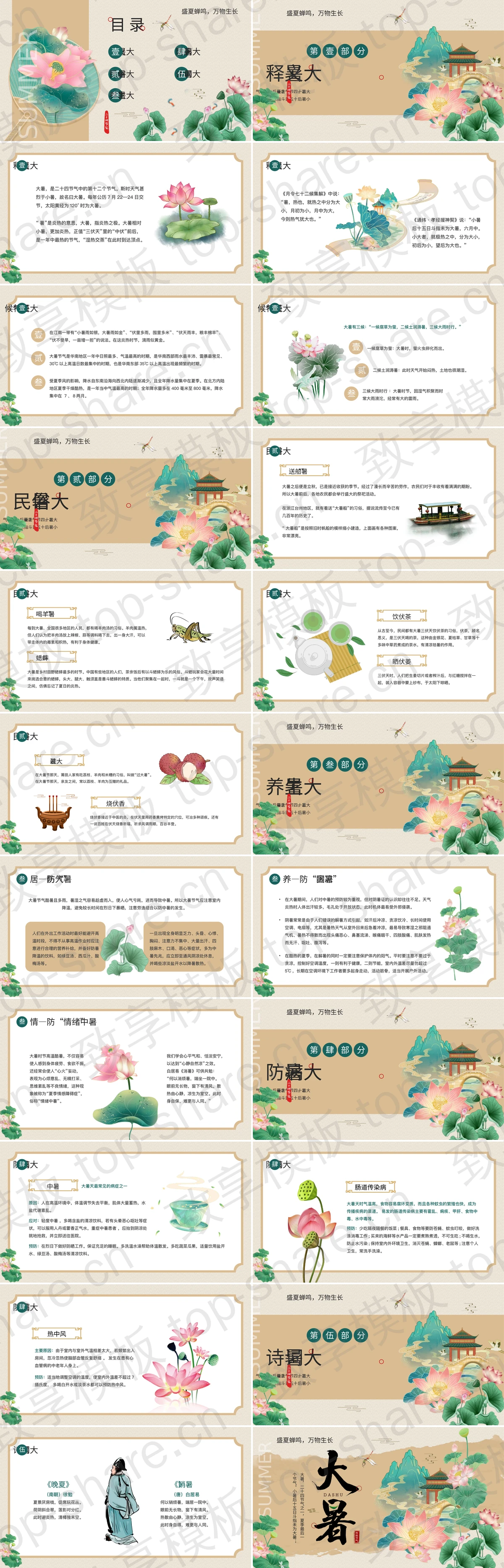 图片[2]-国潮风荷花荷叶背景大暑节气介绍PPT模板 - 致享TOP-SHARE-致享TOP-SHARE