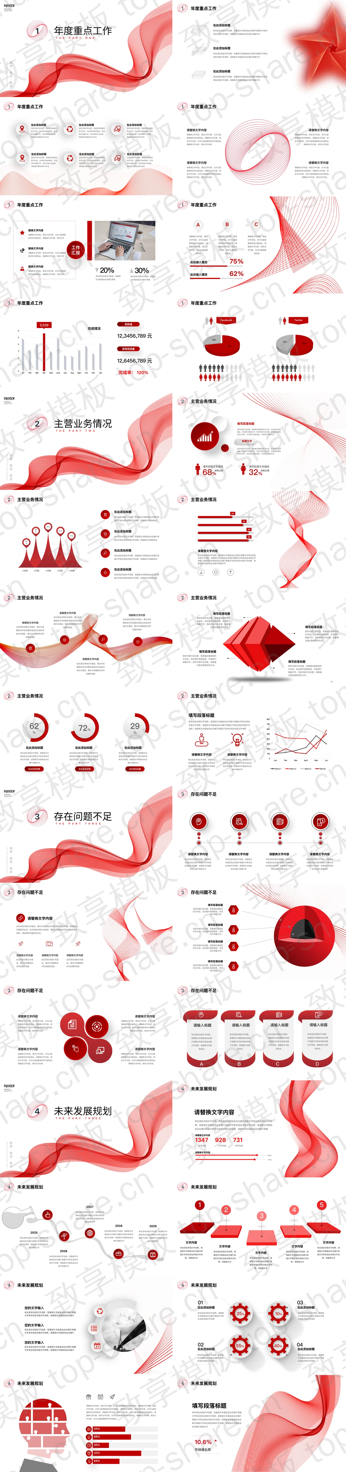 图片[2]-简约红色曲线背景的公司项目工作汇报PPT模板下载 - 致享TOP-SHARE-致享TOP-SHARE