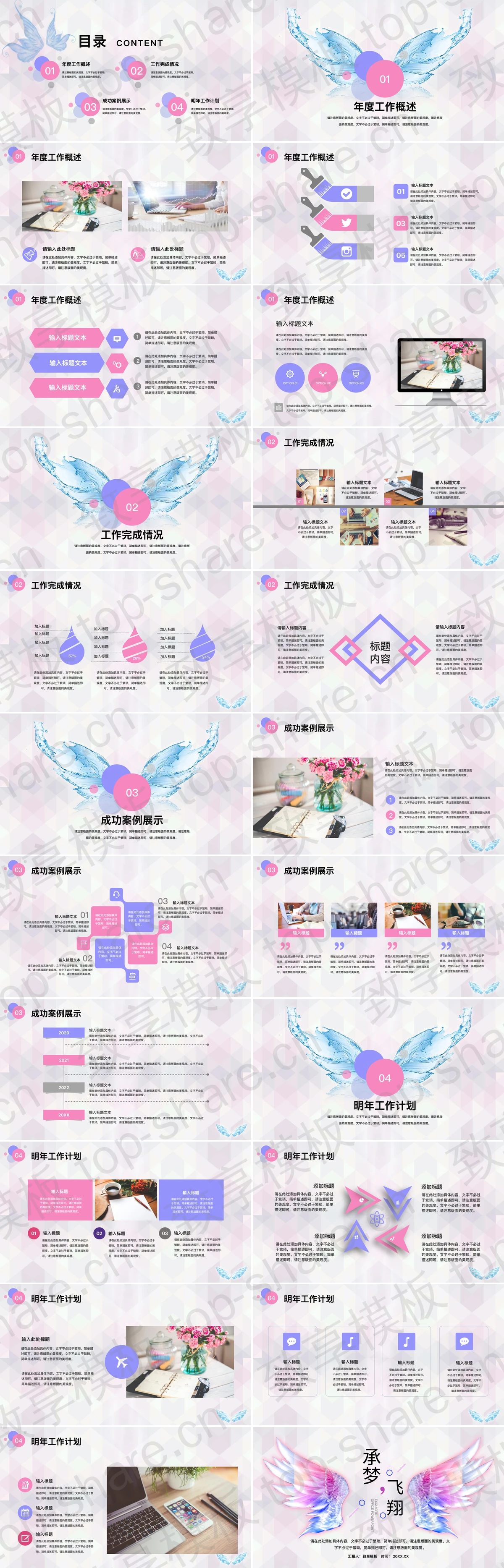 图片[2]-精美翅膀背景的《承梦飞翔》工作总结计划PPT模板 - 致享TOP-SHARE-致享TOP-SHARE