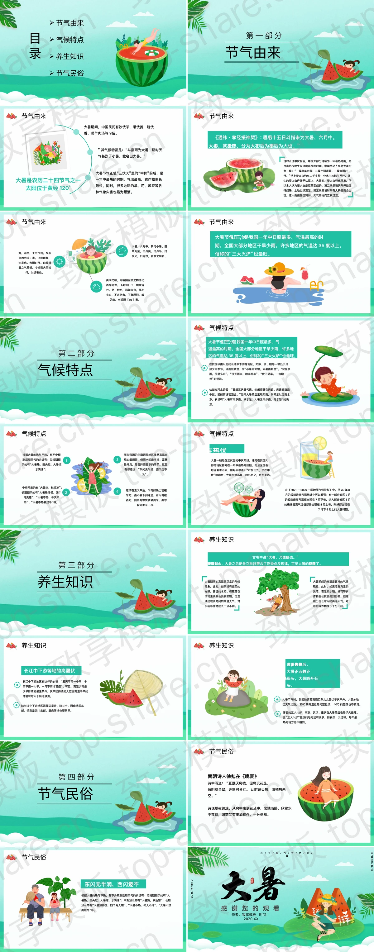 图片[2]-绿色卡通女孩背景二十四节气之大暑知识介绍PPT模板 - 致享TOP-SHARE-致享TOP-SHARE