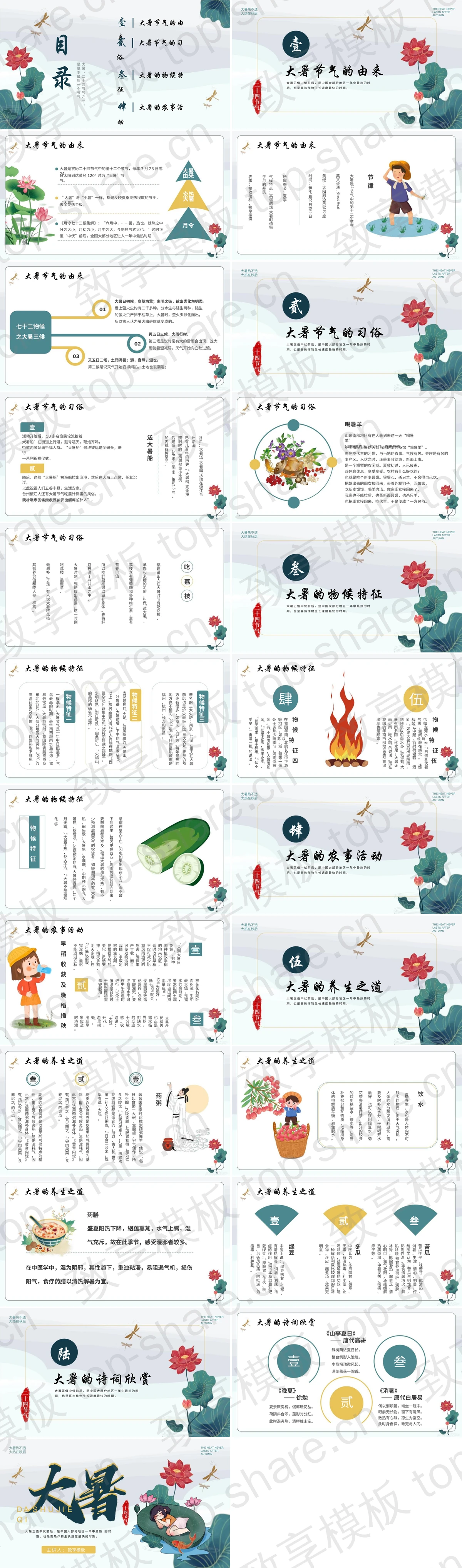 图片[2]-精美古风荷花荷叶背景大暑节气介绍PPT模板 - 致享TOP-SHARE-致享TOP-SHARE