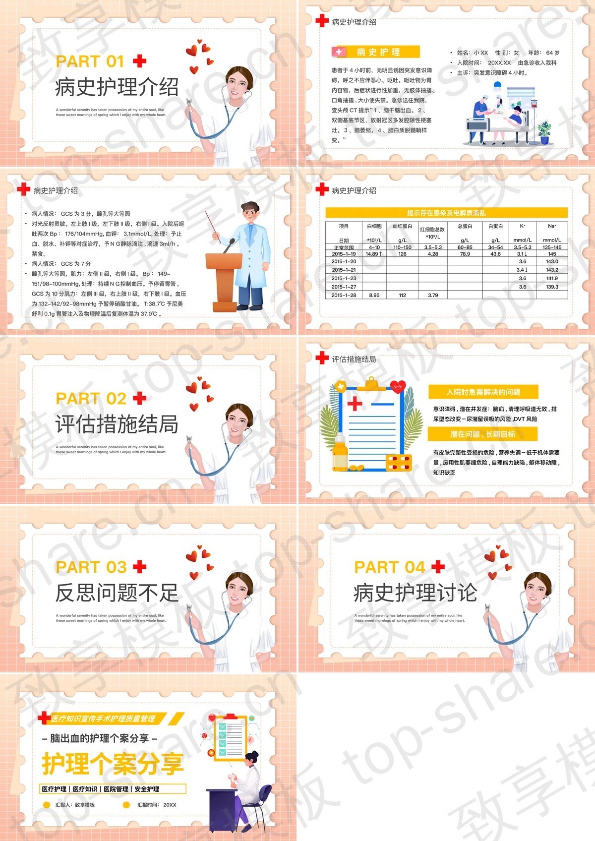 图片[2]-矢量医生背景的脑出血的护理个案分享PPT模板 - 致享TOP-SHARE-致享TOP-SHARE