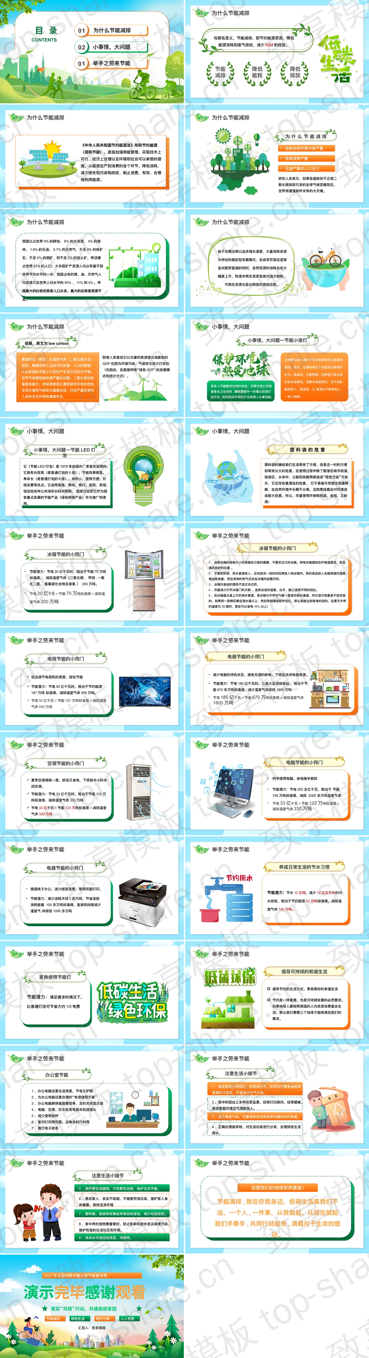 图片[2]-绿色卡通风格的“绿色低碳节能先行”全国低碳日暨全国节能宣传周PPT模板下载 - 致享TOP-SHARE-致享TOP-SHARE