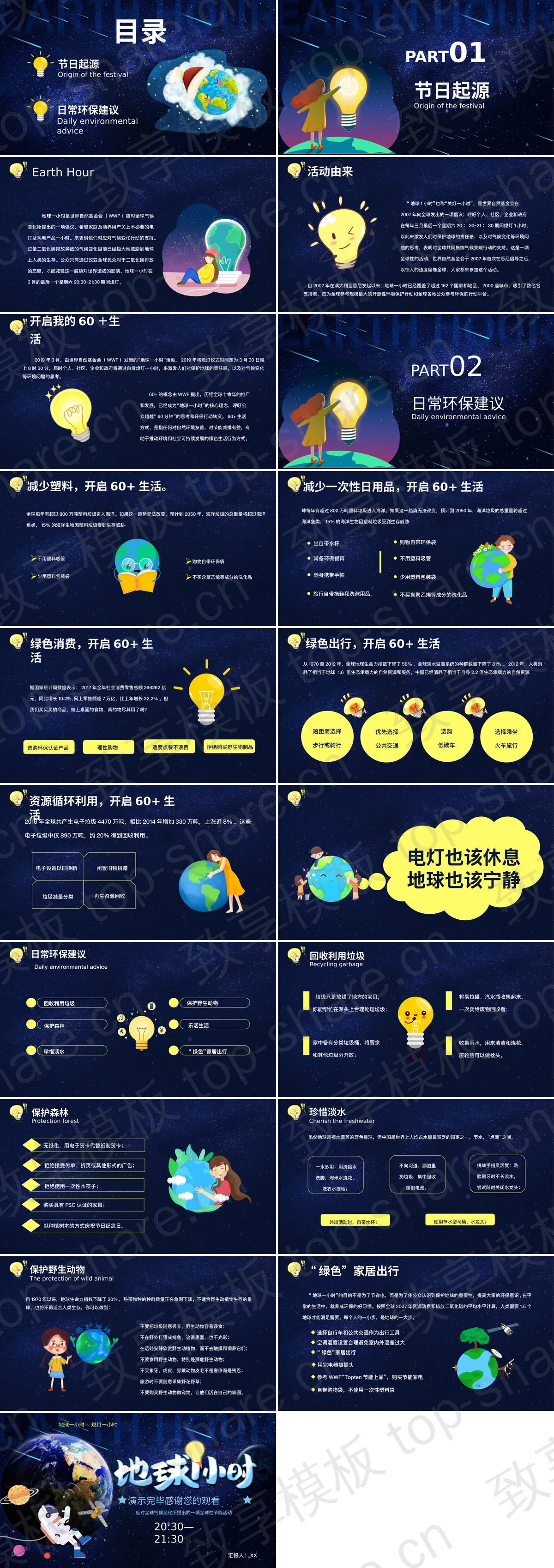 图片[2]-蓝色星空地球背景的“地球1小时”环保宣传PPT模板下载 - 致享TOP-SHARE-致享TOP-SHARE