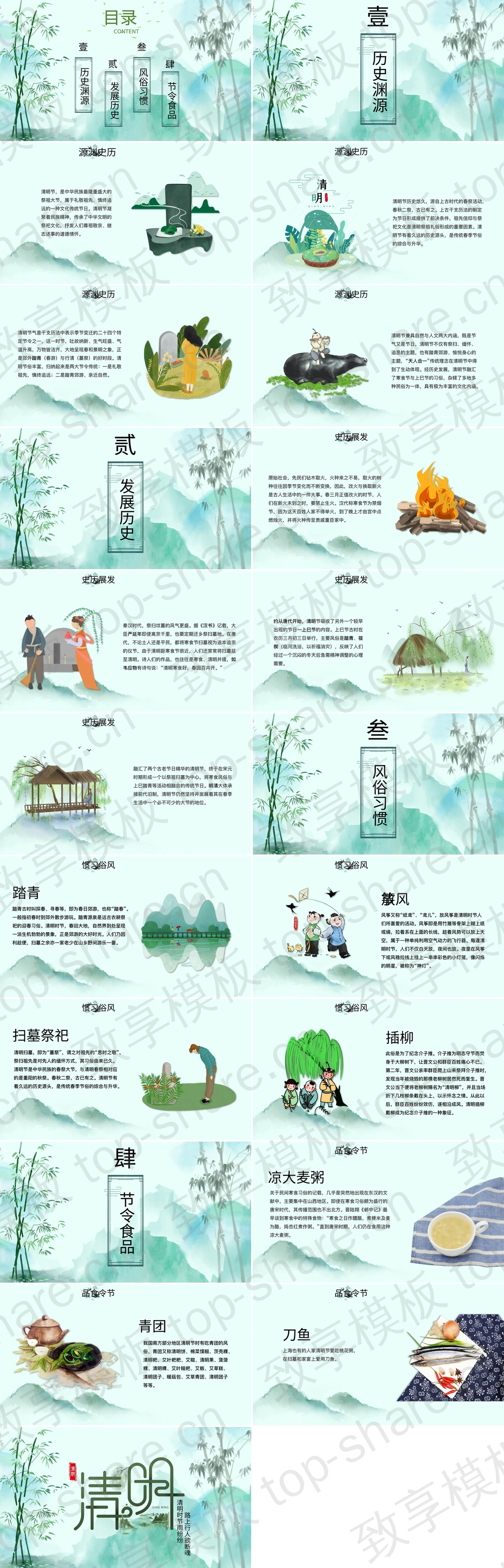 图片[2]-绿色水墨群山竹子背景的清明节节日介绍PPT模板 - 致享TOP-SHARE-致享TOP-SHARE
