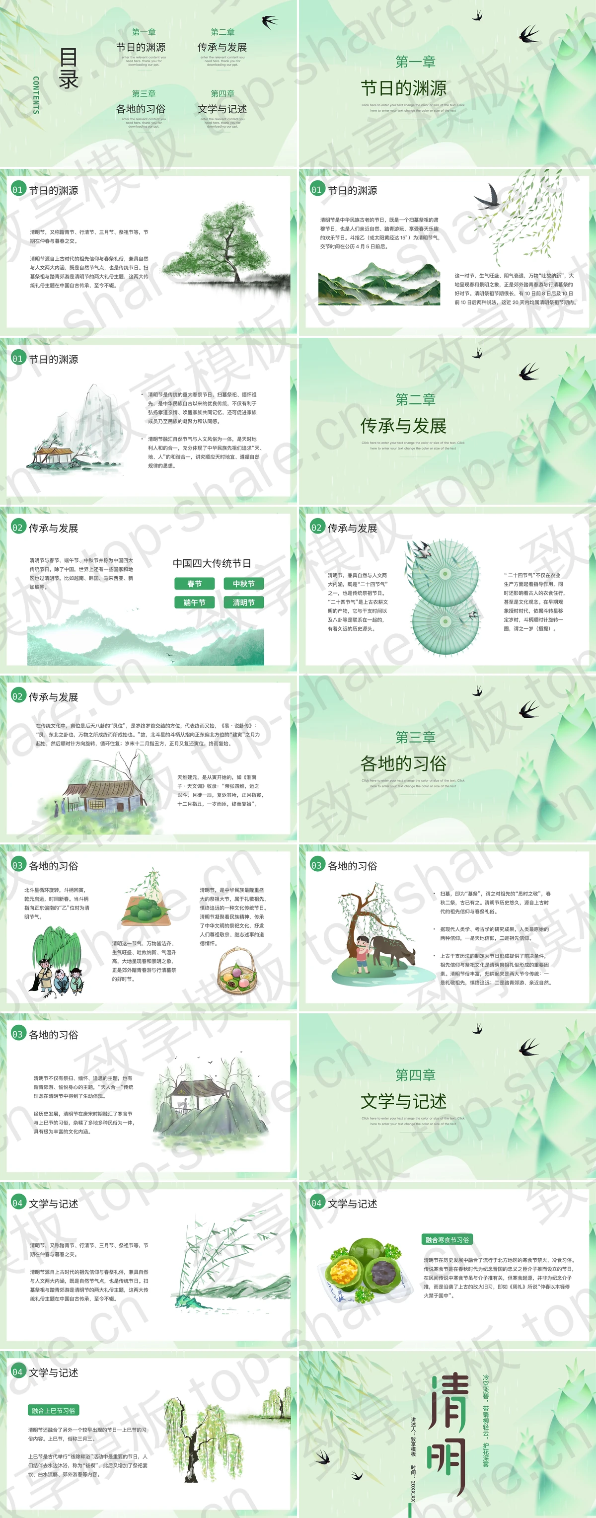 图片[2]-绿色水墨中国风背景的清明节节日介绍PPT模板 - 致享TOP-SHARE-致享TOP-SHARE