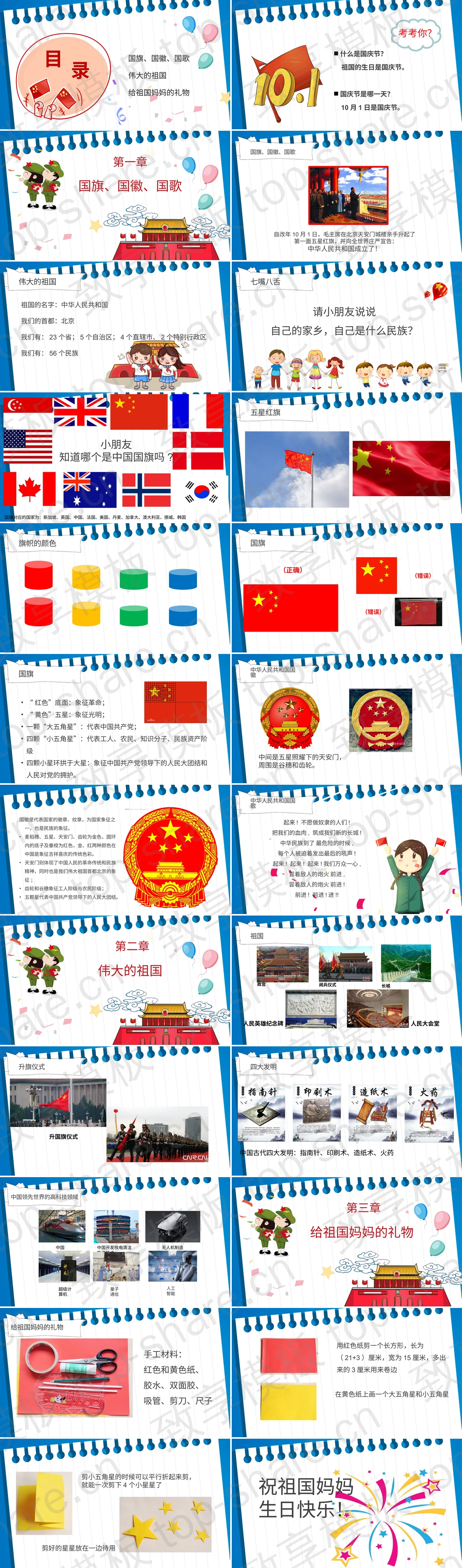 图片[2]-蓝色卡通小朋友背景的国庆主题班会PPT模板 - 致享TOP-SHARE-致享TOP-SHARE
