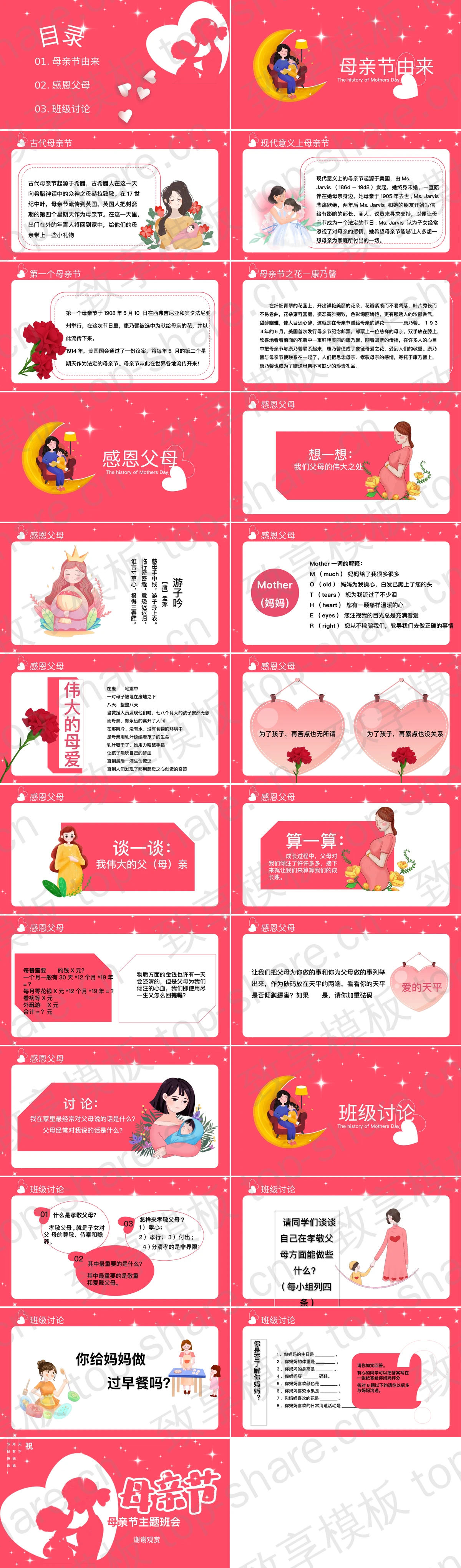 图片[2]-红色母子剪影背景母亲节主题班会PPT模板 - 致享TOP-SHARE-致享TOP-SHARE