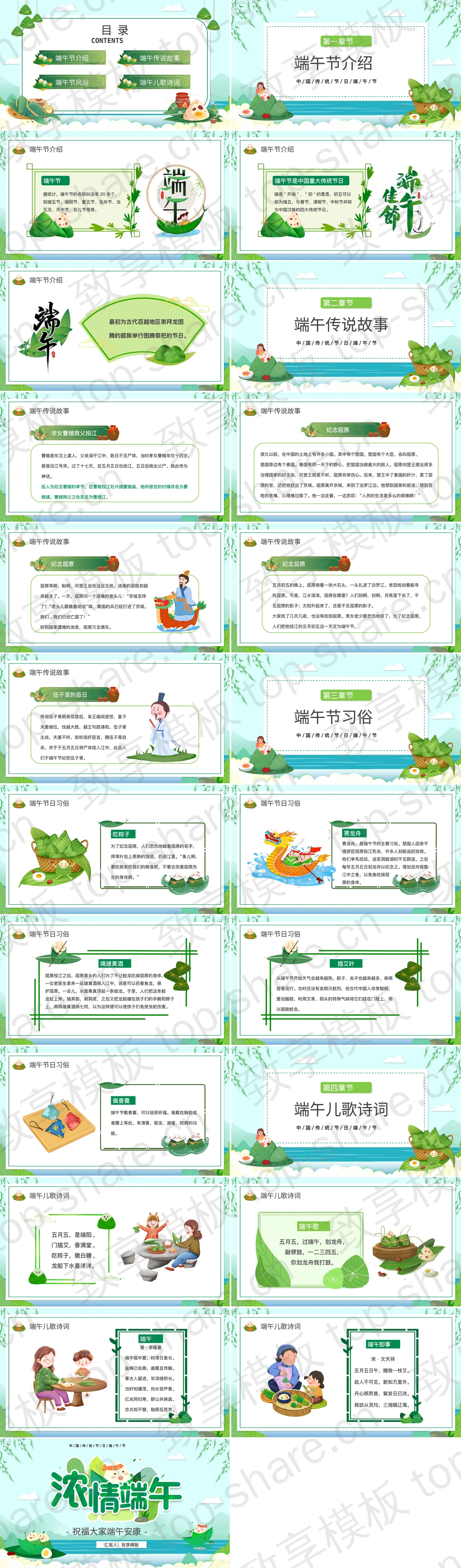 图片[2]-绿色卡通风格“浓情端午”幼儿园端午节介绍PPT模板 - 致享TOP-SHARE-致享TOP-SHARE