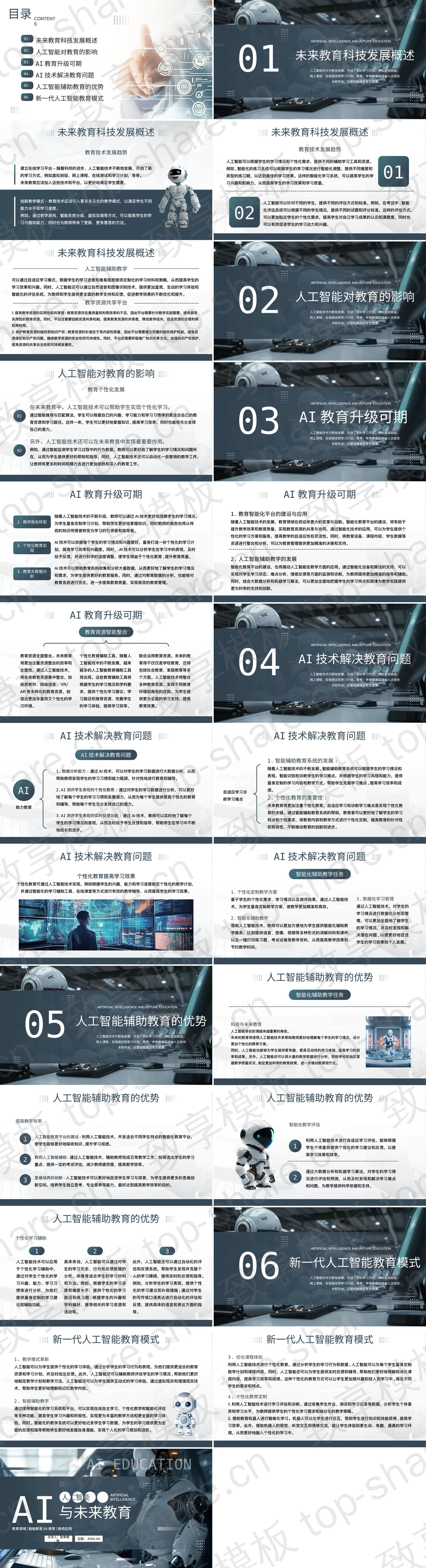 图片[2]-蓝色机器人背景的人工智能与未来教育PPT模板 - 致享TOP-SHARE-致享TOP-SHARE