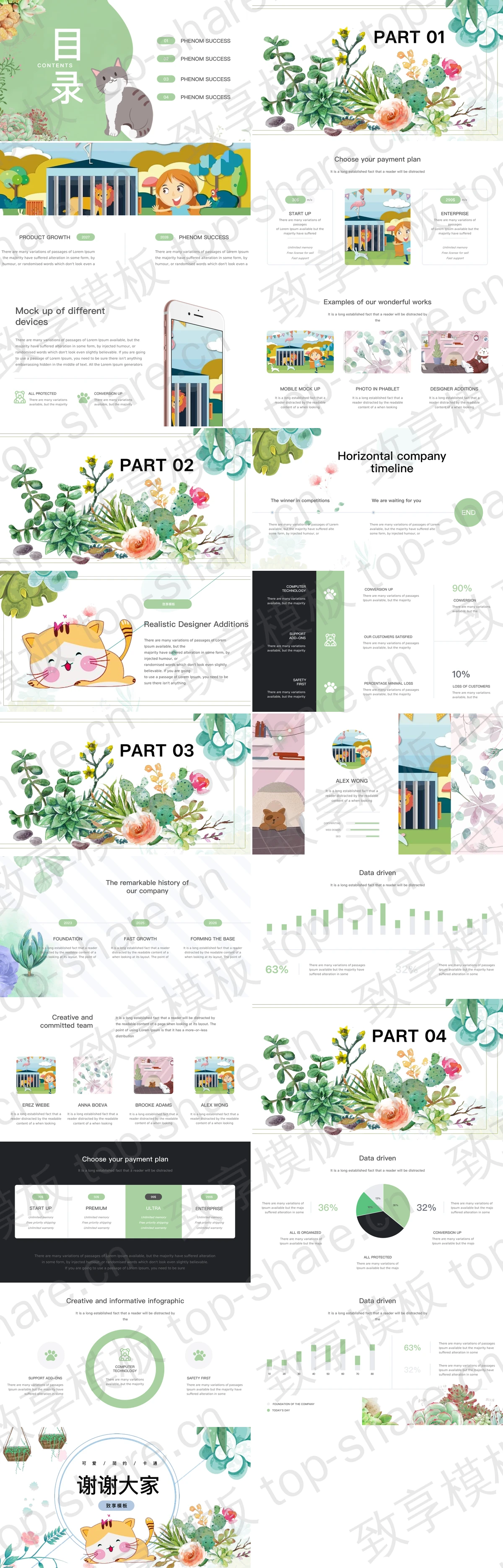 图片[2]-可爱卡通猫咪与花卉背景PPT模板 - 致享TOP-SHARE-致享TOP-SHARE