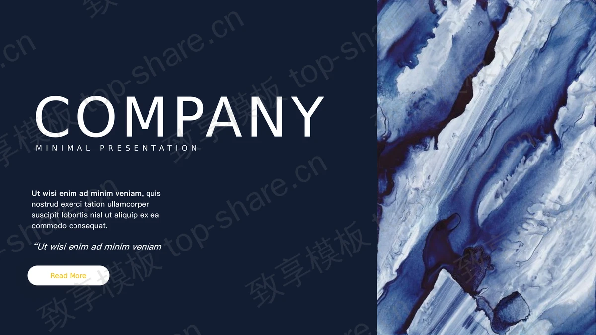 蓝色油彩颜料背景的欧美风商务汇报PPT模板-致享TOP-SHARE