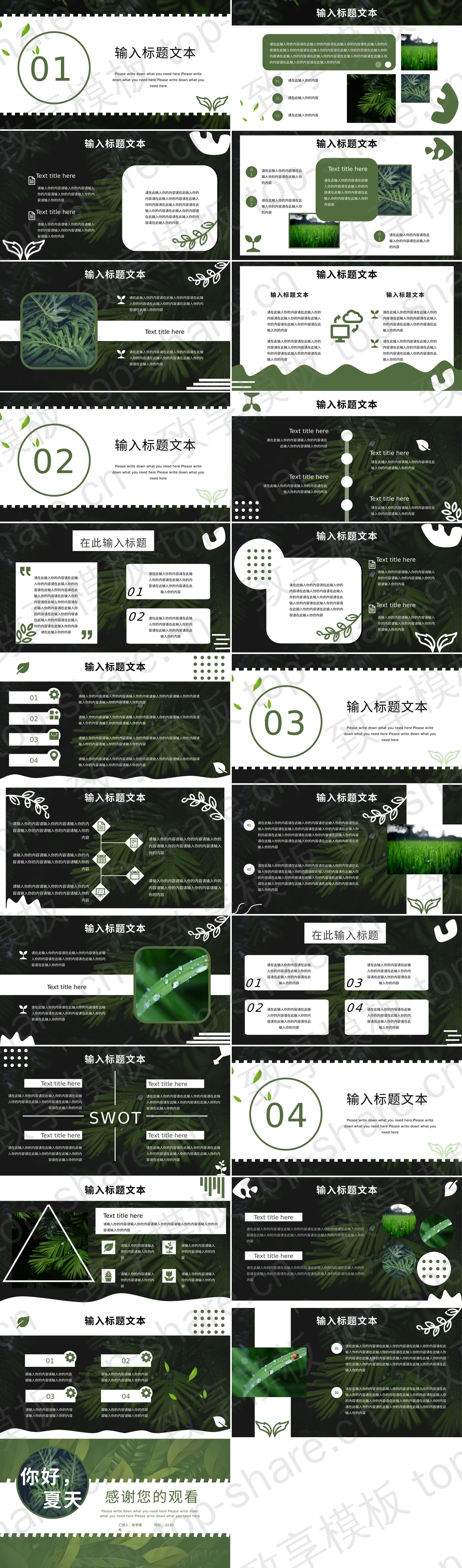图片[2]-精美植物绿叶背景的你好夏天PPT模板下载 - 致享TOP-SHARE-致享TOP-SHARE