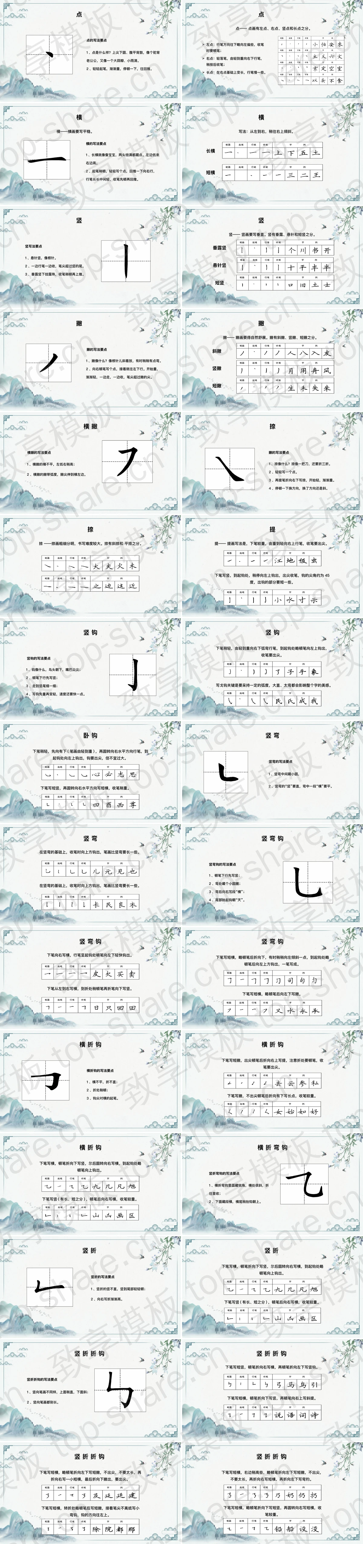 图片[2]-青色水墨山水背景硬笔书法培训PPT模板 - 致享TOP-SHARE-致享TOP-SHARE