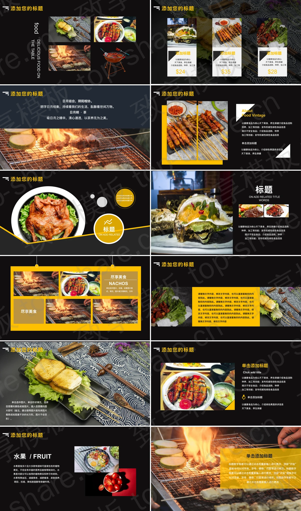 图片[2]-烤炉肉串背景的烧烤餐品介绍宣传PPT模板 - 致享TOP-SHARE-致享TOP-SHARE