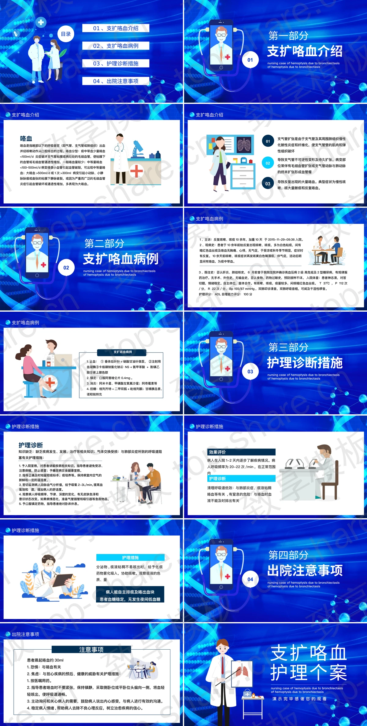 图片[2]-蓝色矢量医生背景的支扩咯血护理个案PPT模板 - 致享TOP-SHARE-致享TOP-SHARE