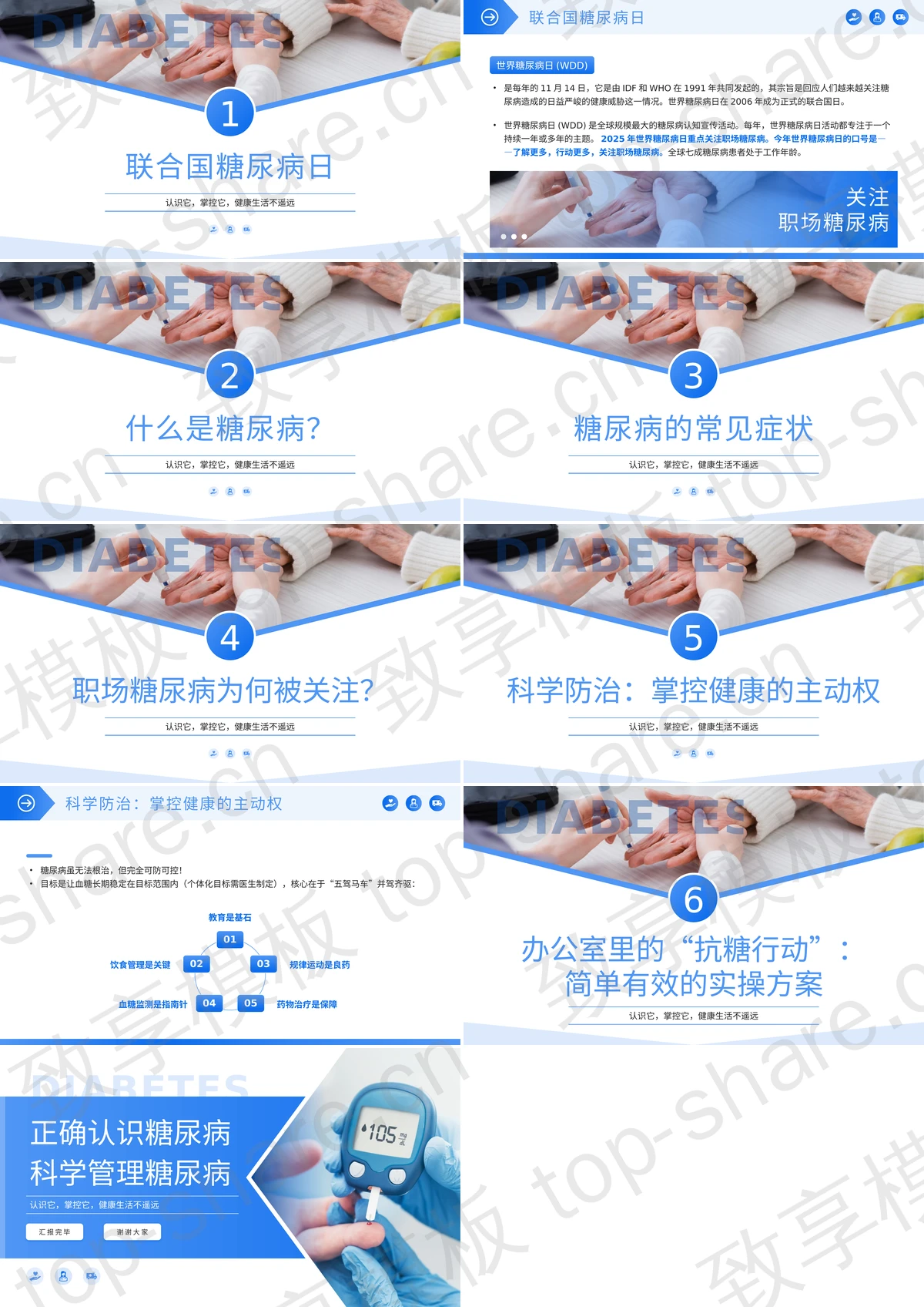 图片[2]-蓝色“正确认识糖尿病科学管理糖尿病”健康教育讲座PPT模板 - 致享TOP-SHARE-致享TOP-SHARE