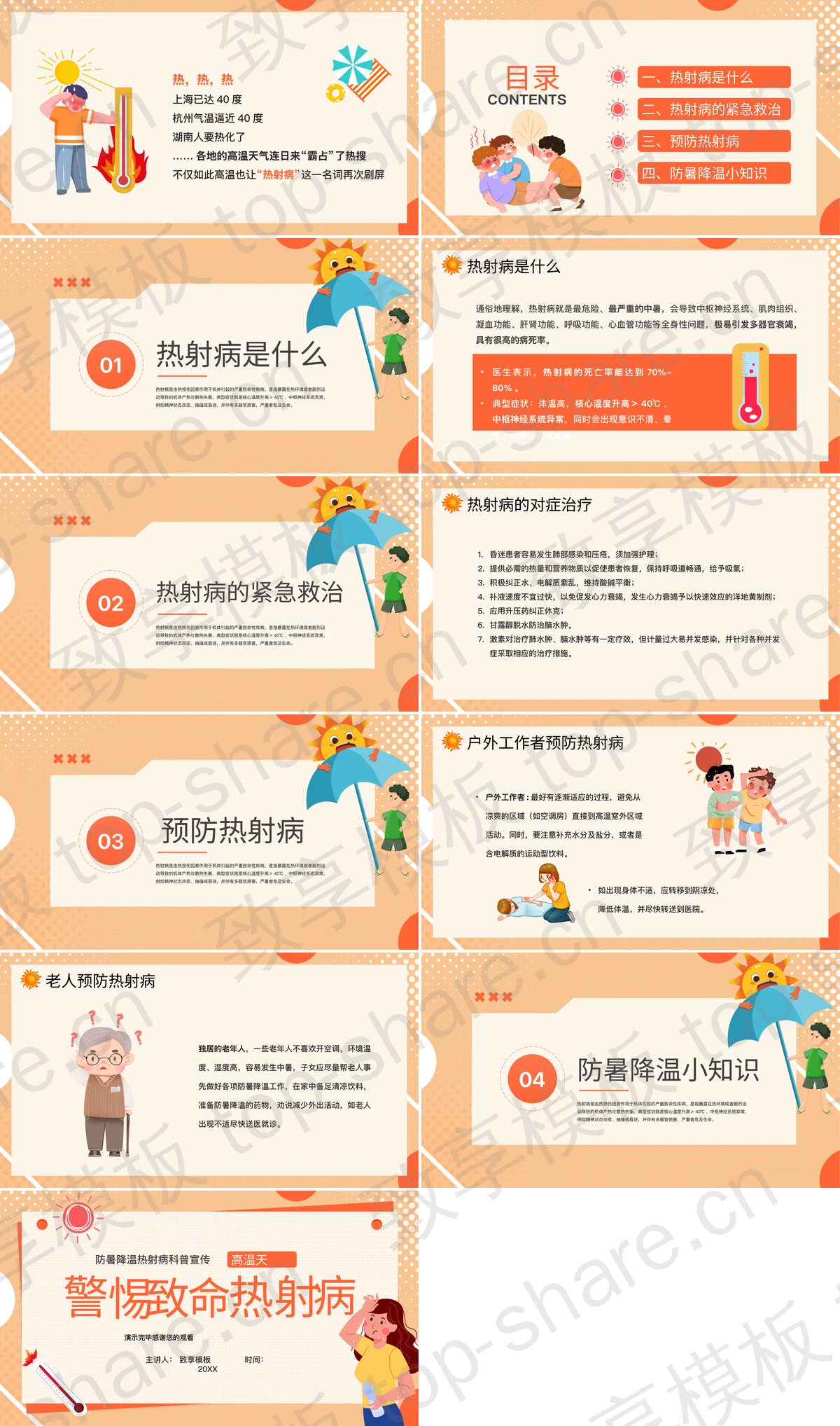图片[2]-橙色卡通风格的“警惕致命热射病”防暑降温热射病科普宣传PPT模板下载 - 致享TOP-SHARE-致享TOP-SHARE