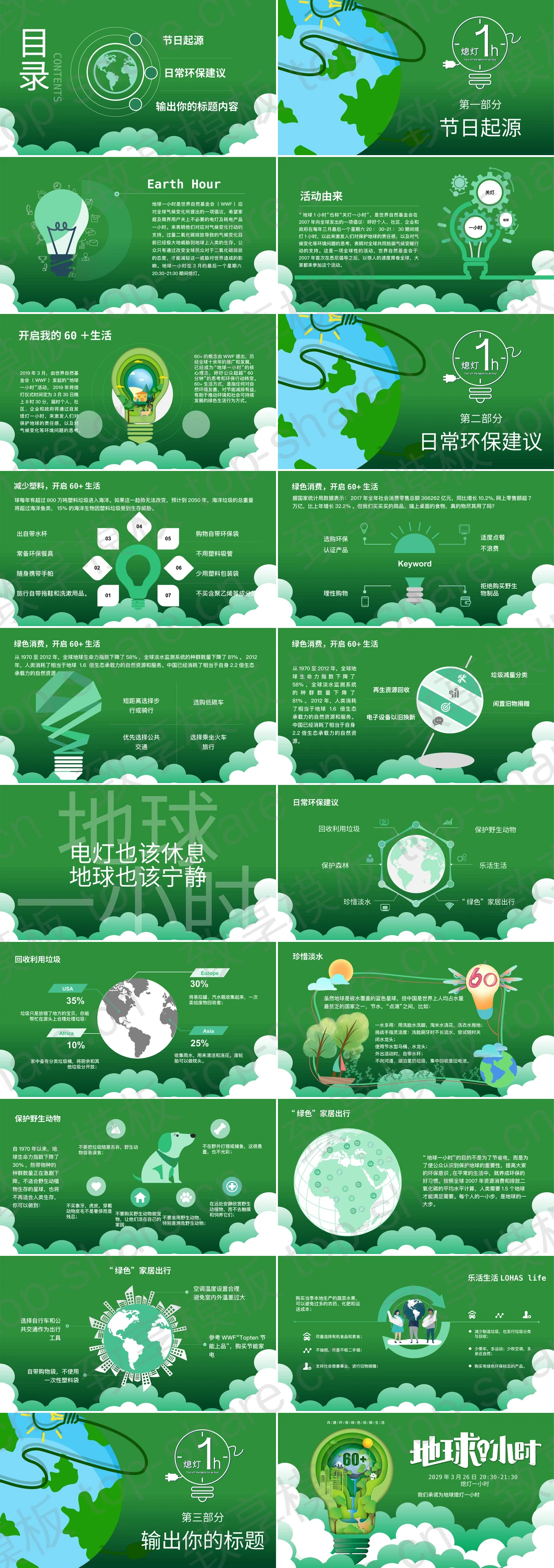 图片[2]-绿色电灯背景的地球1小时环保主题PPT模板下载 - 致享TOP-SHARE-致享TOP-SHARE