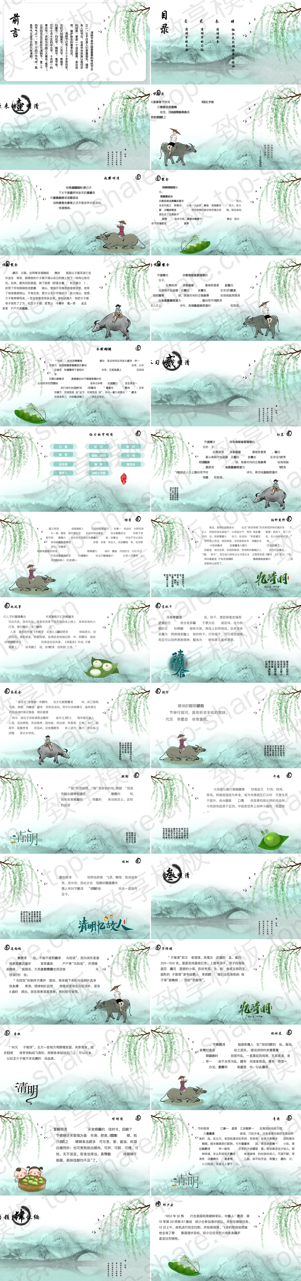 图片[2]-绿色水墨中国风背景的中国传统节日清明节介绍PPT模板 - 致享TOP-SHARE-致享TOP-SHARE