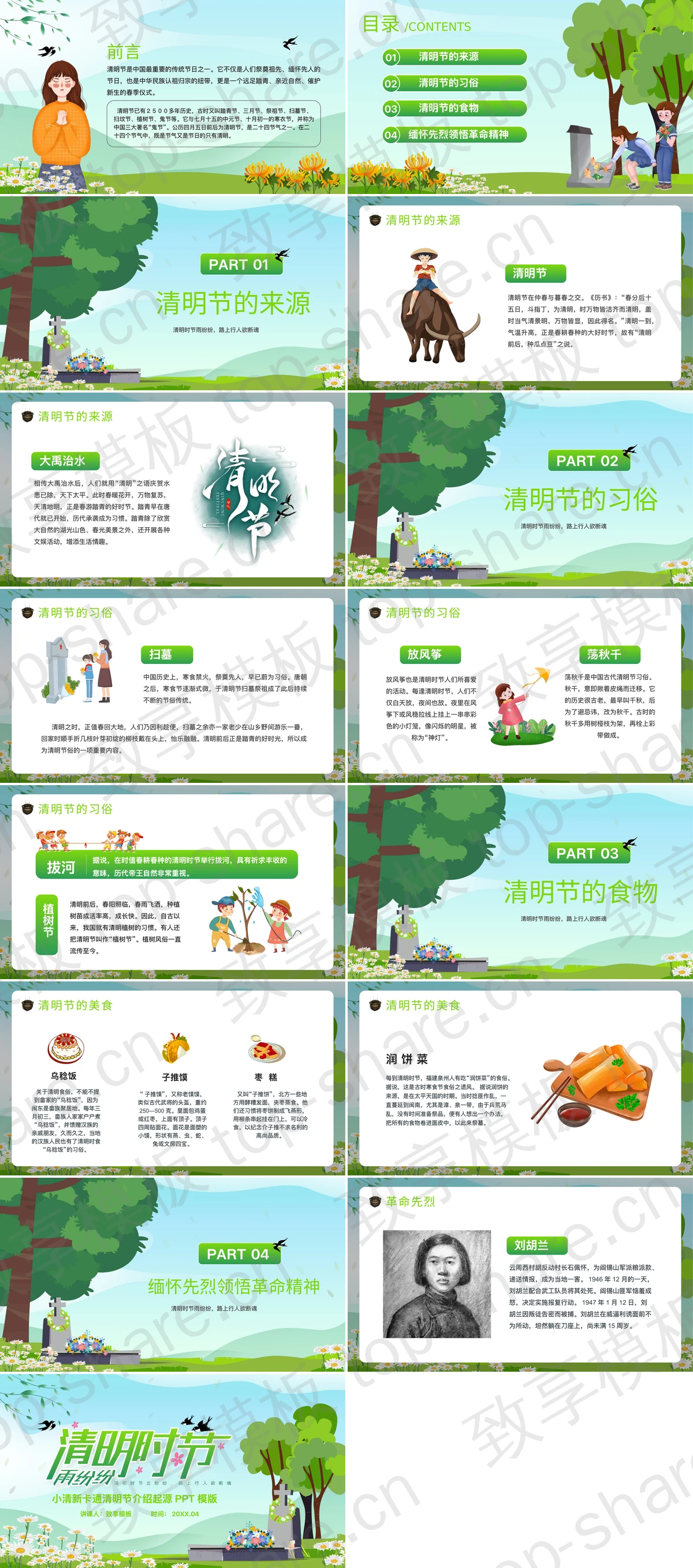 图片[2]-绿色清新卡通风格的“清明时节雨纷纷”清明节介绍起源PPT模板 - 致享TOP-SHARE-致享TOP-SHARE