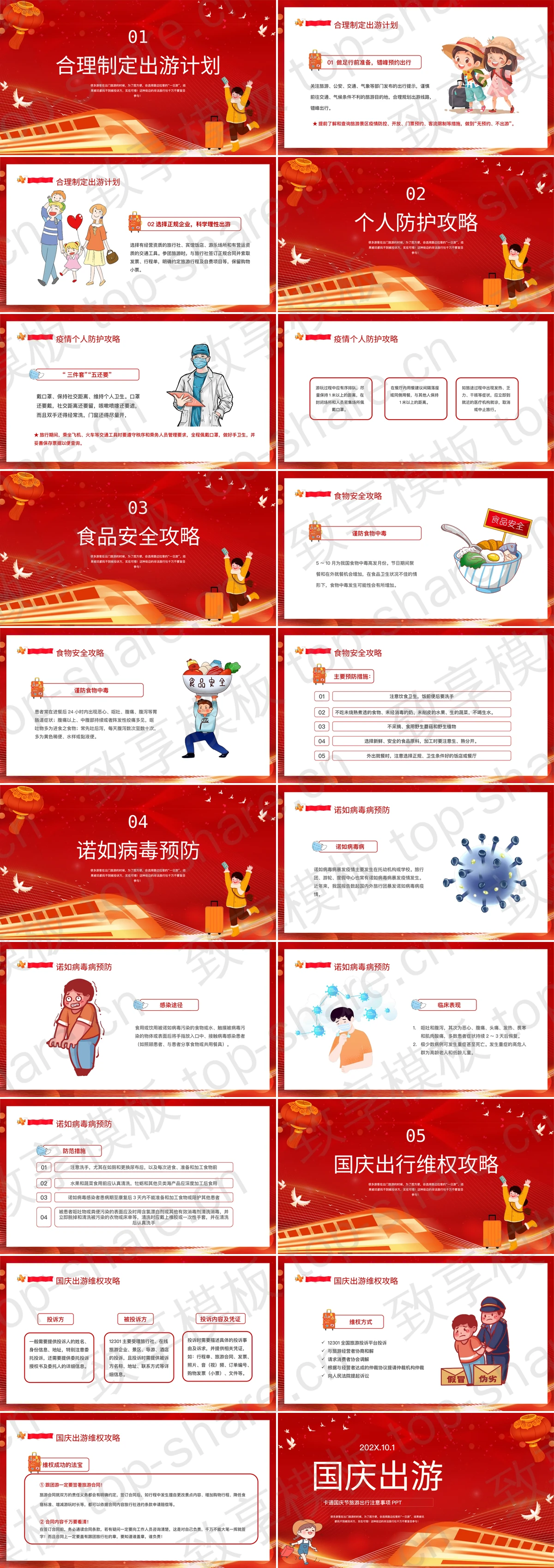 图片[2]-红色喜庆卡通国庆节旅游出行注意事项PPT模板 - 致享TOP-SHARE-致享TOP-SHARE