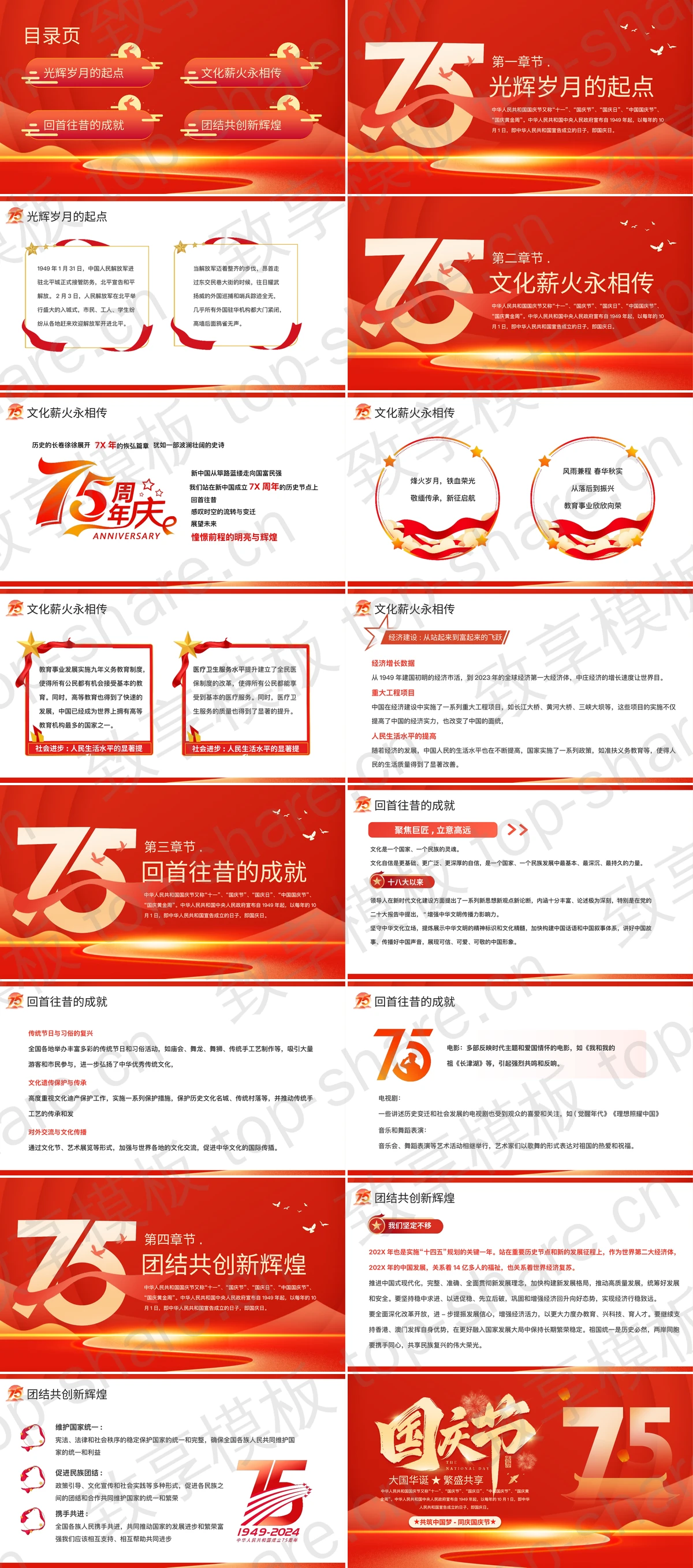 图片[2]-红金配色喜庆大气国庆节爱国教育PPT模板 - 致享TOP-SHARE-致享TOP-SHARE