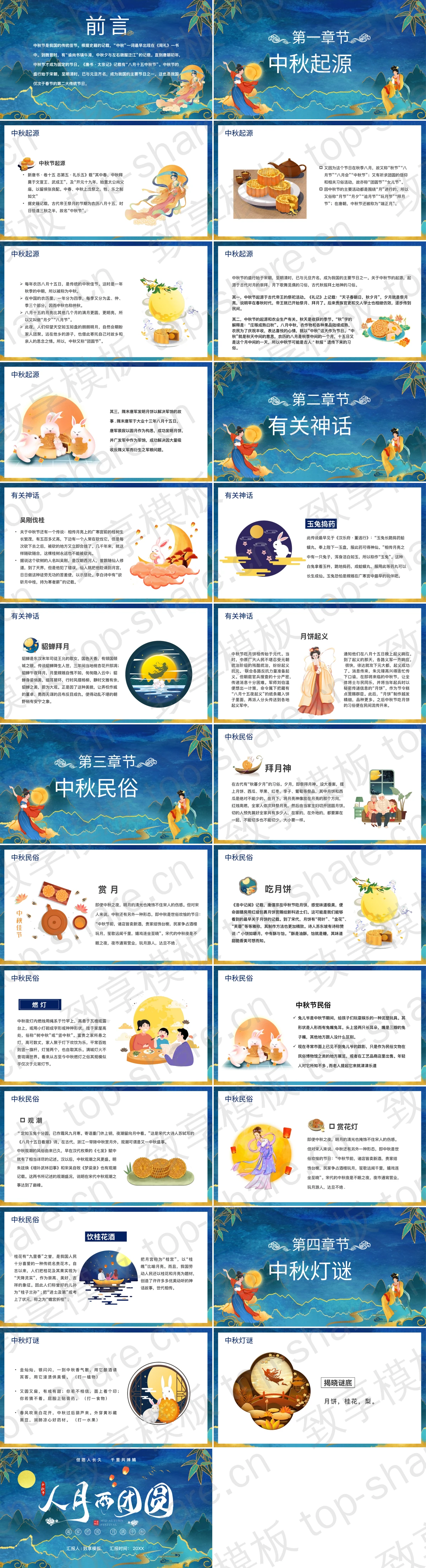 图片[2]-蓝色国潮群山背景的“人月两团圆”中秋节节日介绍PPT模板 - 致享TOP-SHARE-致享TOP-SHARE