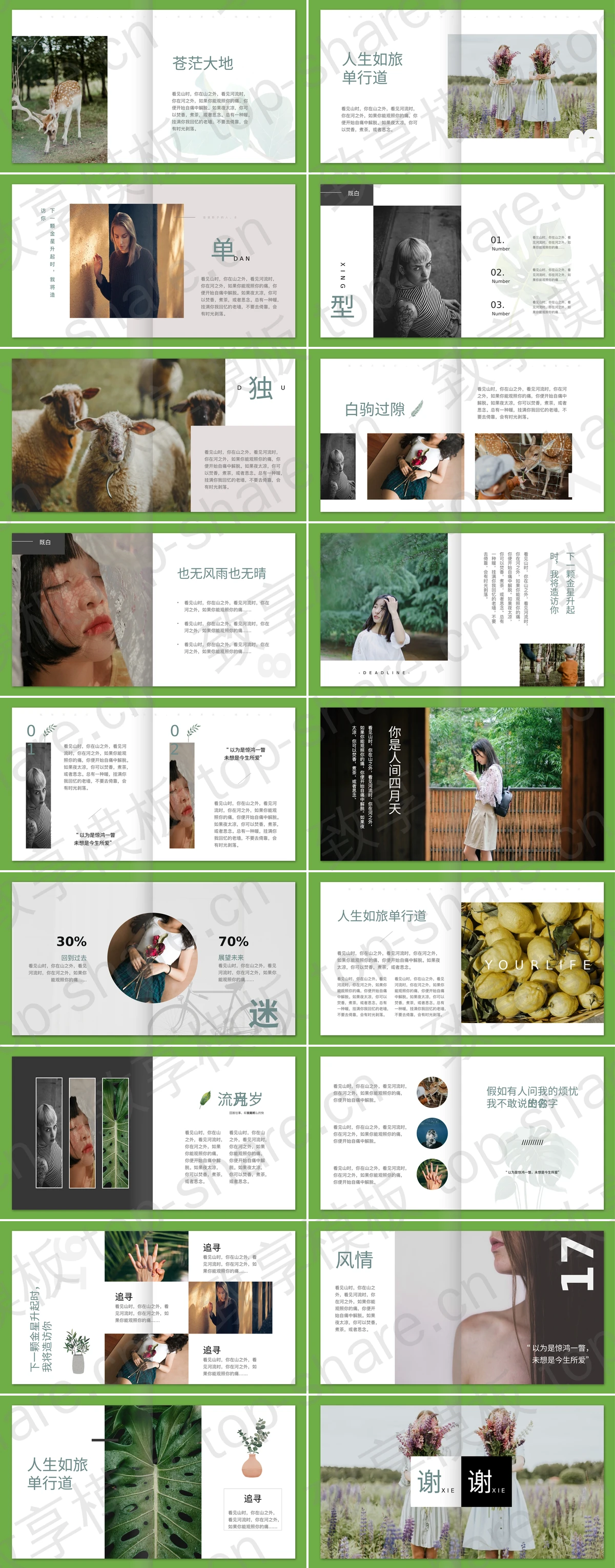 图片[2]-绿色人物艺术摄影背景“匆匆岁月”文艺风电子相册PPT模板下载 - 致享TOP-SHARE-致享TOP-SHARE