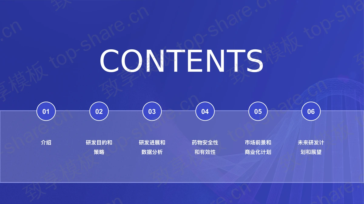 蓝色全息基因链背景的新药研发进展报告PPT模板-致享TOP-SHARE