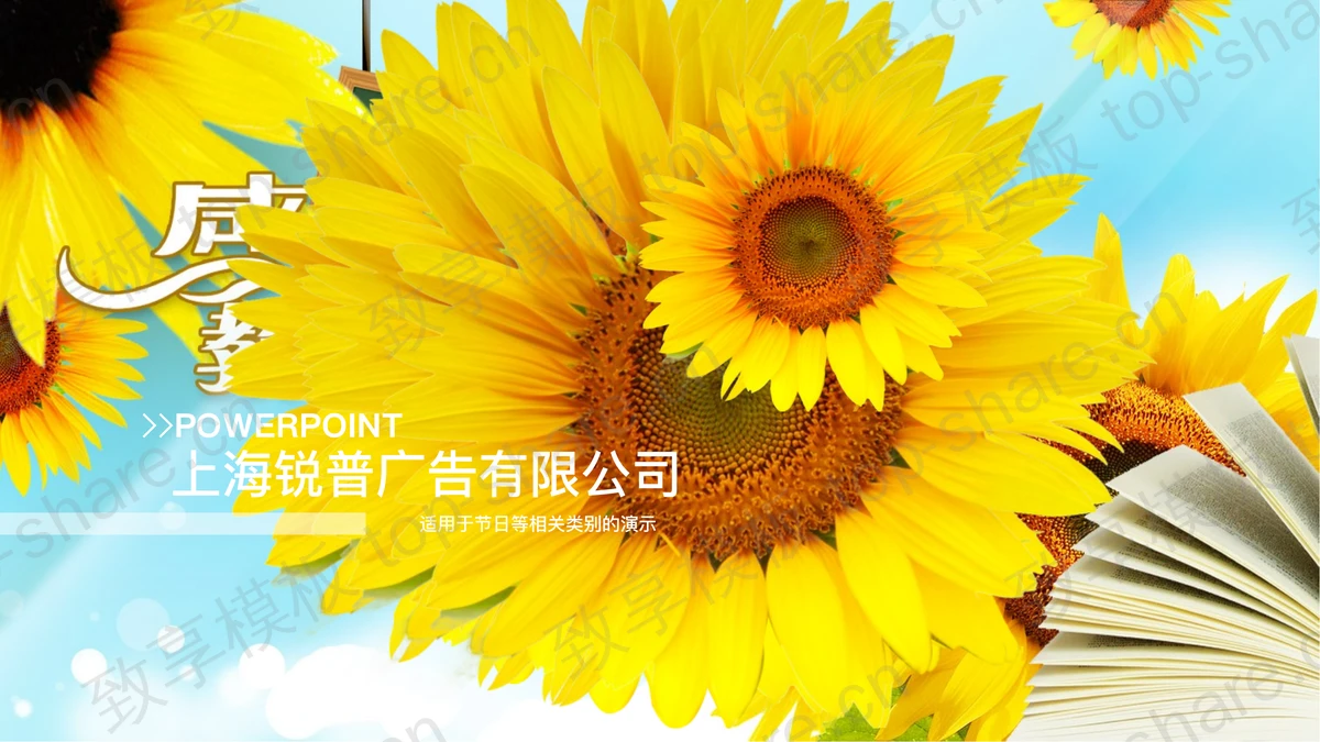 葵花朵朵感恩教师节PPT模板-致享TOP-SHARE