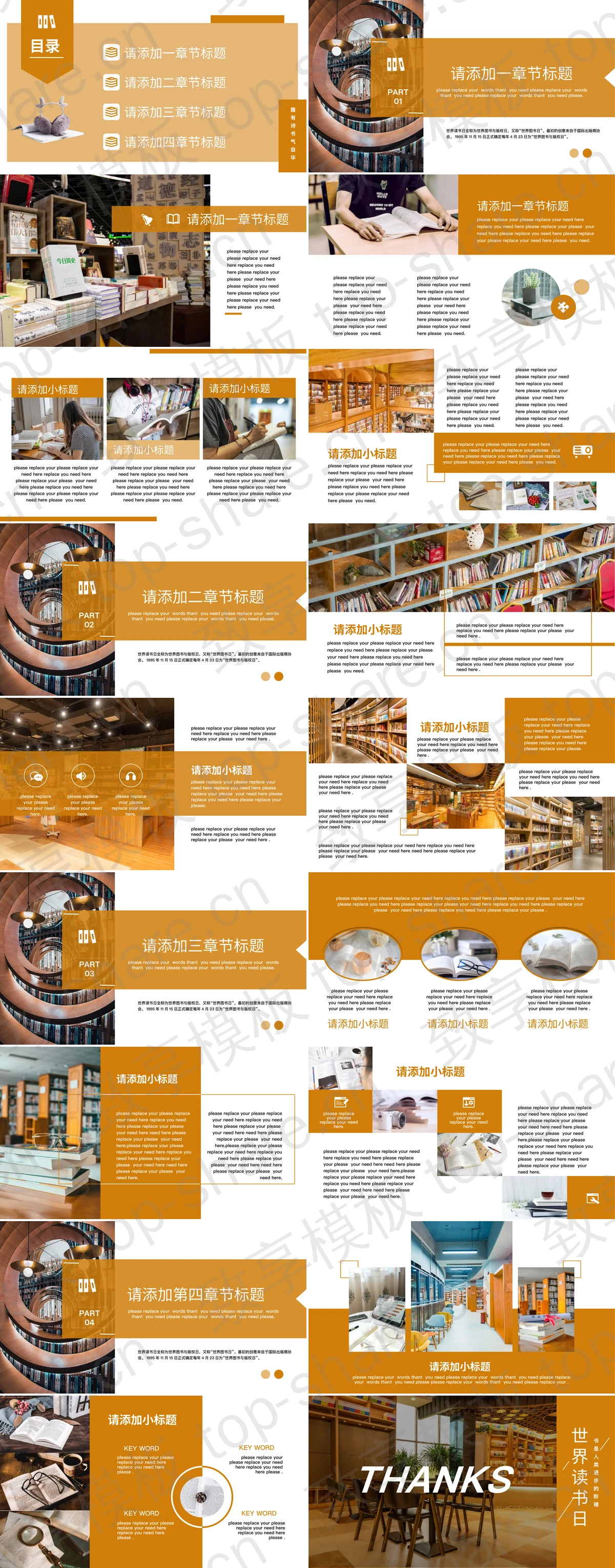 图片[2]-橙色图书馆阅览室背景“开卷有益”世界读书日PPT模板 - 致享TOP-SHARE-致享TOP-SHARE