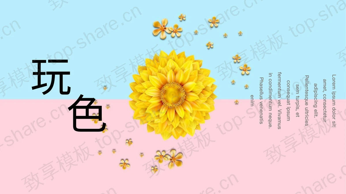 马卡龙配色花卉背景“玩色”时尚文艺PPT模板-致享TOP-SHARE