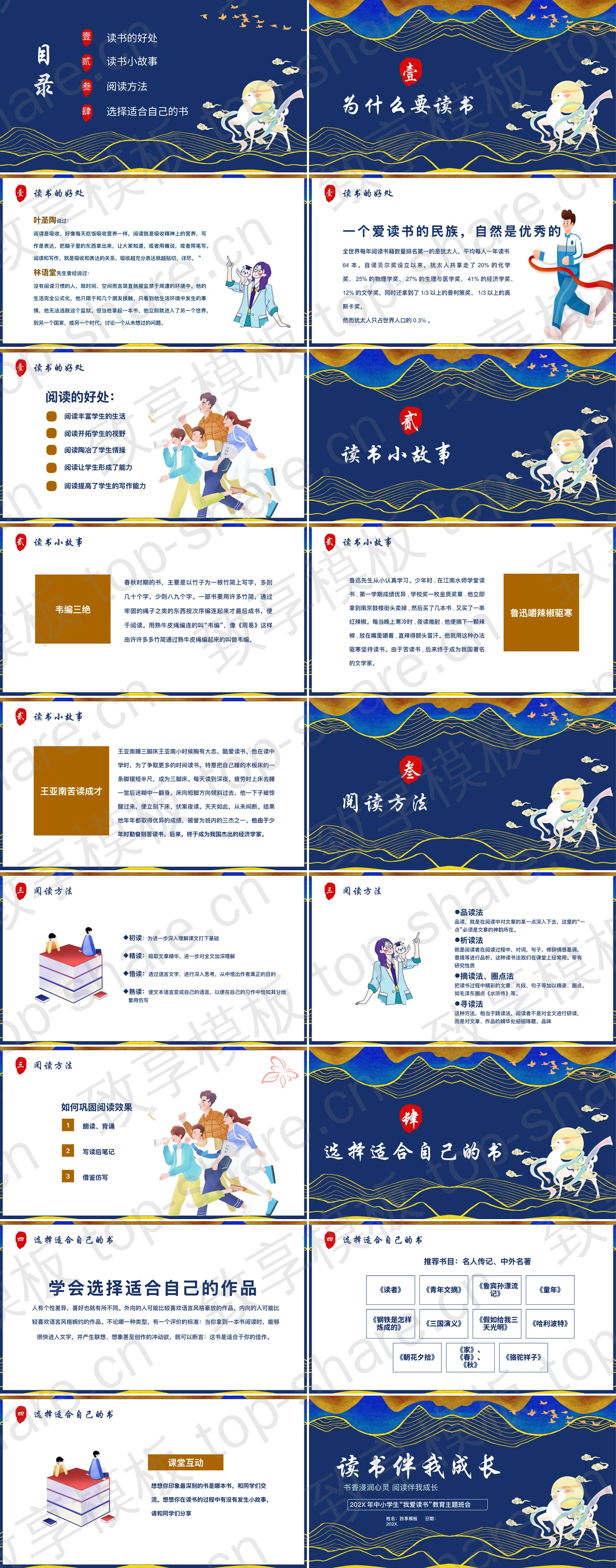 图片[2]-蓝色古典中小学生“我爱读书”教育主题班会PPT模板下载 - 致享TOP-SHARE-致享TOP-SHARE