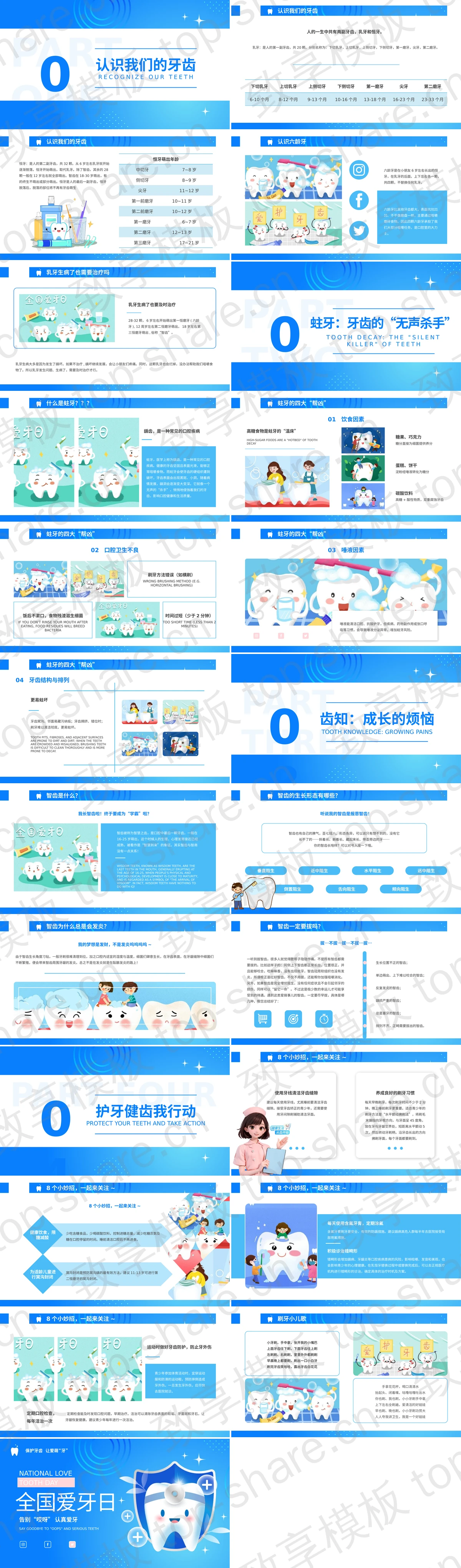 图片[2]-蓝色卡通牙齿背景全国爱牙日主题教育PPT模板 - 致享TOP-SHARE-致享TOP-SHARE