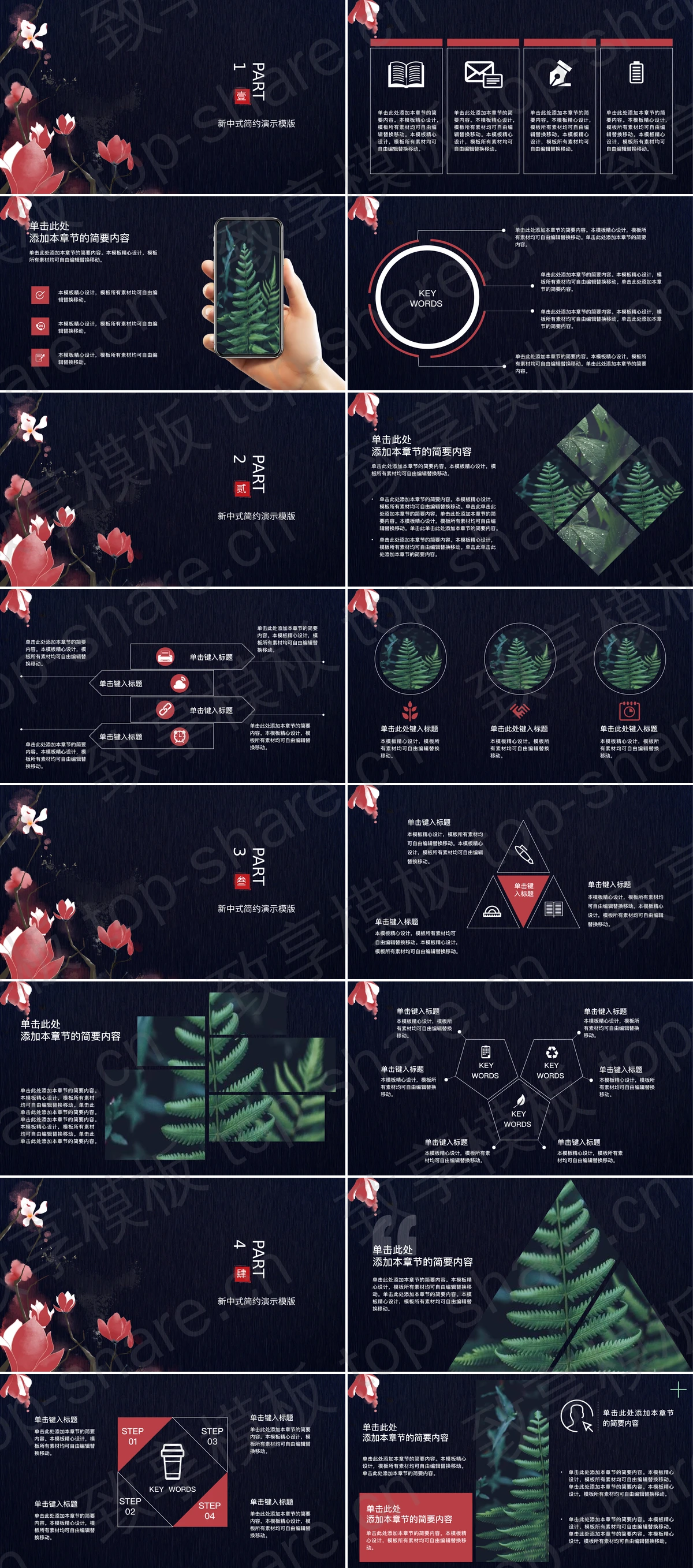 图片[2]-蓝色古典花卉背景“醉花荫”新中式通用PPT模版 - 致享TOP-SHARE-致享TOP-SHARE